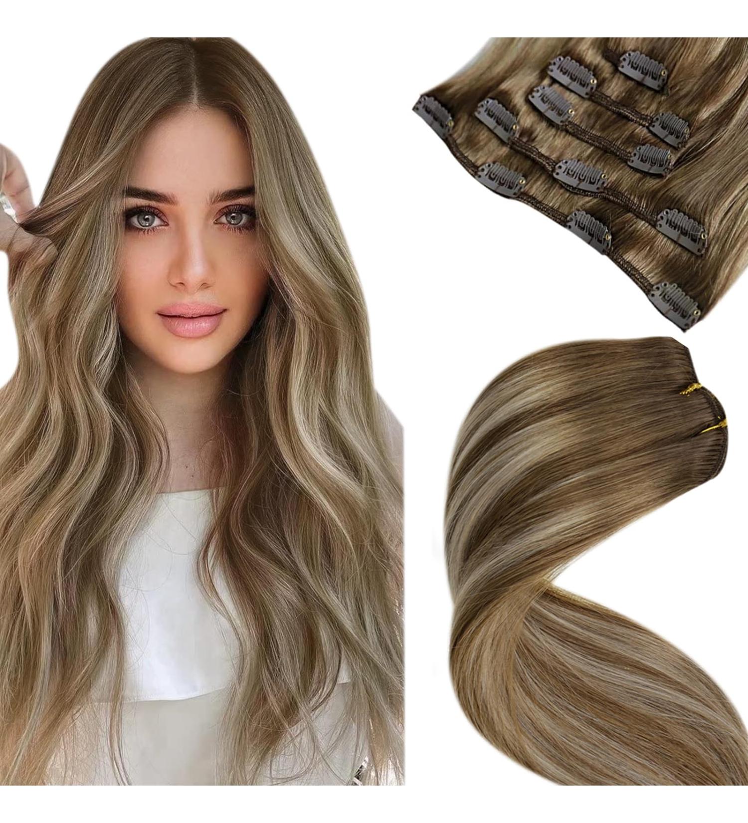 LAAVOO Balayage Clip-In Hair Extensions - 30cm Ombre Real Human Hair | 5pcs/70GR | Perfect for Effortless Style - Buy Online on GoSupps.com