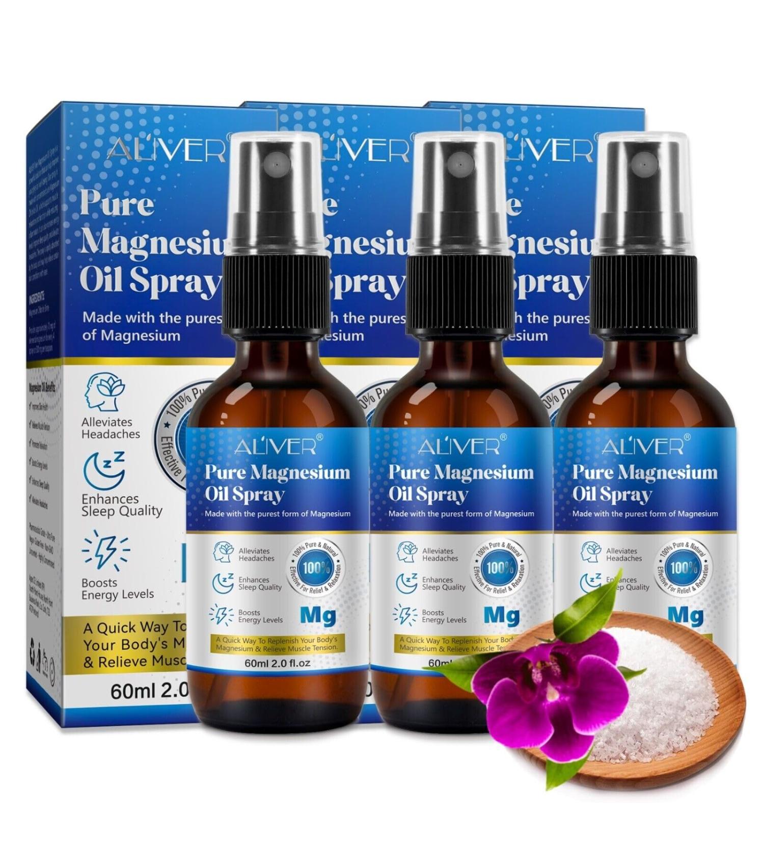 PBeauty Magnesium Oil Spray 3 x 60ml Pure Zechstein Magnesium for muscle relaxation and stress reduction Magnesium spray Ideal for sports and better sleep 3 x 60 milliliters - Buy Online on GoSupps.com