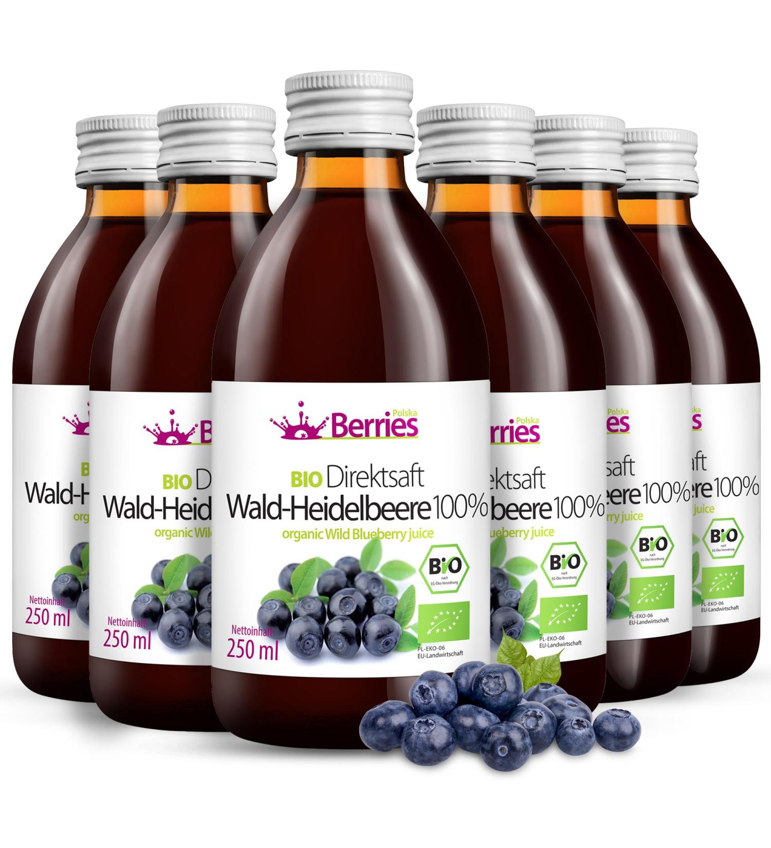 Buy Organic Forest Heidelers Juice 6 Pack - 100% Cold-Pressed GMO-Free No Preservatives | Bio Pure Waldheidereberer - Berriespolska Blueberry Juice 250ml - Buy Online on GoSupps.com