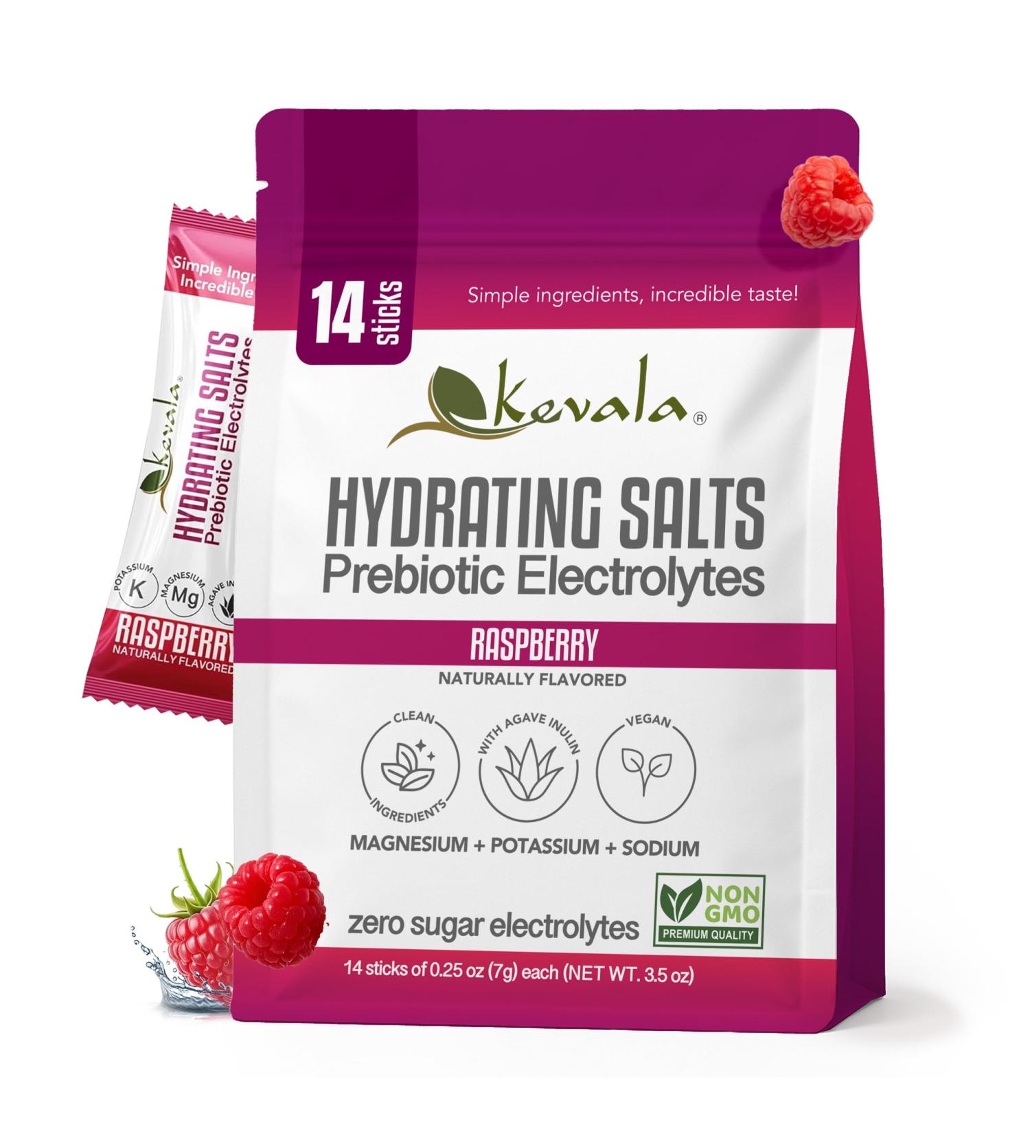 Kevala Electrolyte Hydration Drink Mix Raspberry | Sugar-Free Powder with Prebiotics & Electrolytes | Vegan, Keto, Zero Sugar | 1 Pack (14 Stick Packs) - Buy Online on GoSupps.com