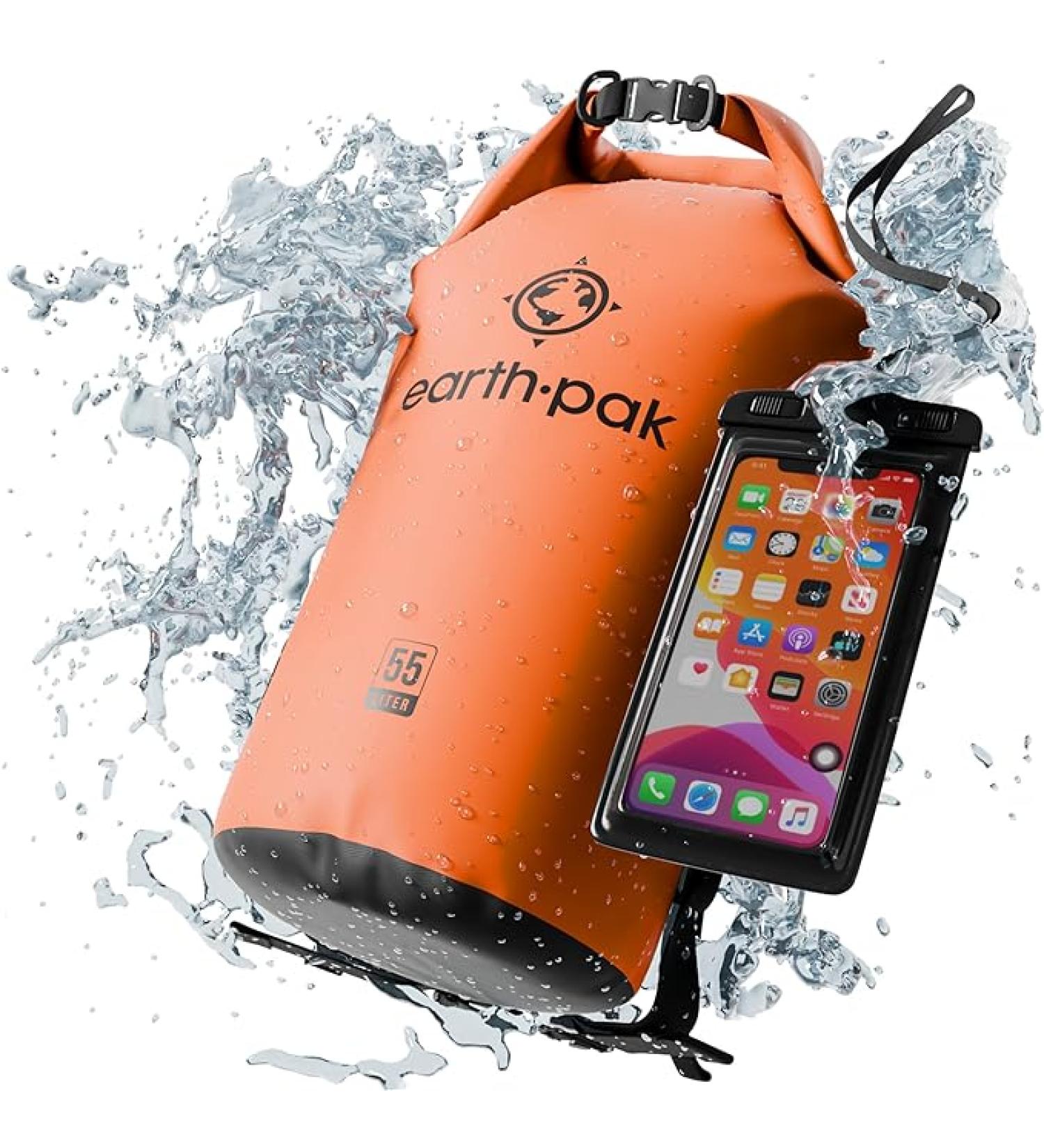 Earth Pak Waterproof Dry Bag - Roll Top Waterproof Backpack Sack Keeps Gear Dry for Kayak with Waterproof Phone Case - Buy Online on GoSupps.com