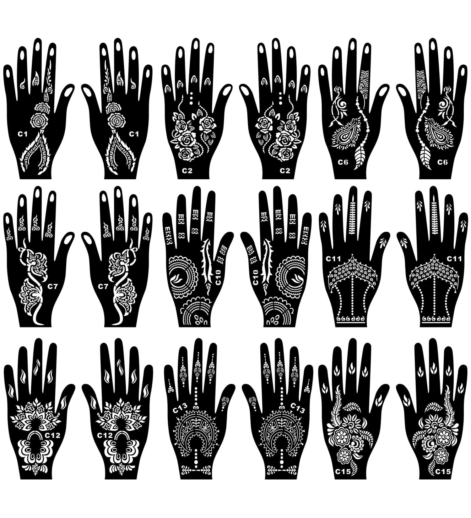 Kotbs 18 Sheets Temporary Tattoo Stencils - Indian Arabian Henna, Glitter, Airbrush Tattoo Stickers for Women, Men, Kids - Hand Body Art - Buy Online on GoSupps.com