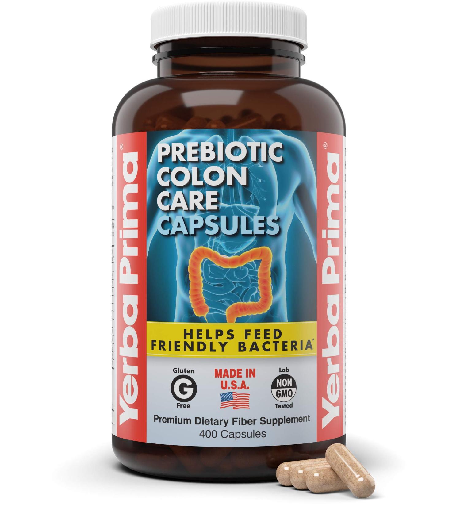 Yerba Prima Prebiotic Colon Care Capsules - 400 Caps - Fiber & FOS Dietary Supplement - Buy Online on GoSupps.com
