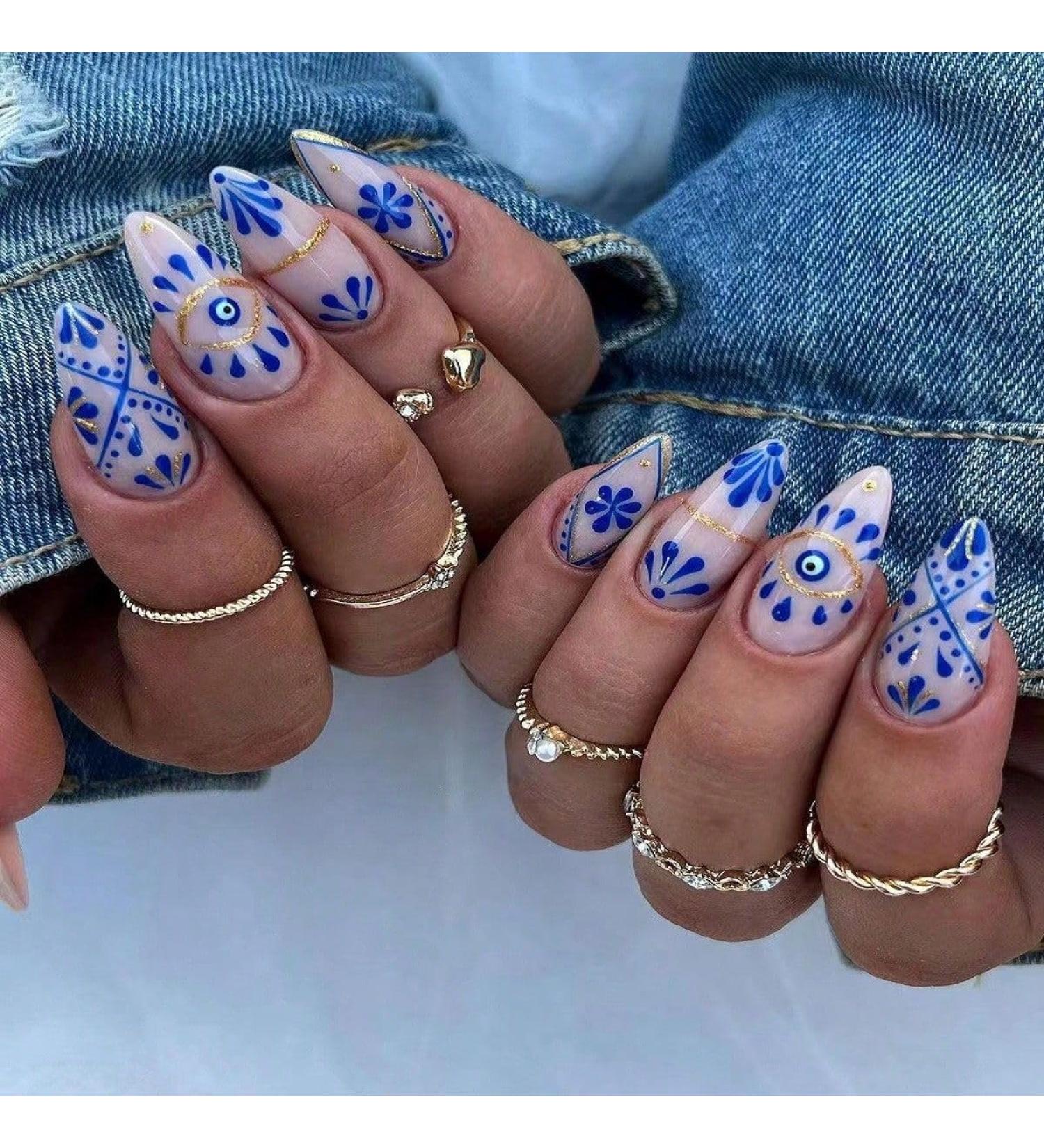 Shop Almond Press on Nails - Floral Pattern Acrylic Nails Kit (24PCS) | Short Glue-On & Stick-On Designs for Women - Buy Online on GoSupps.com