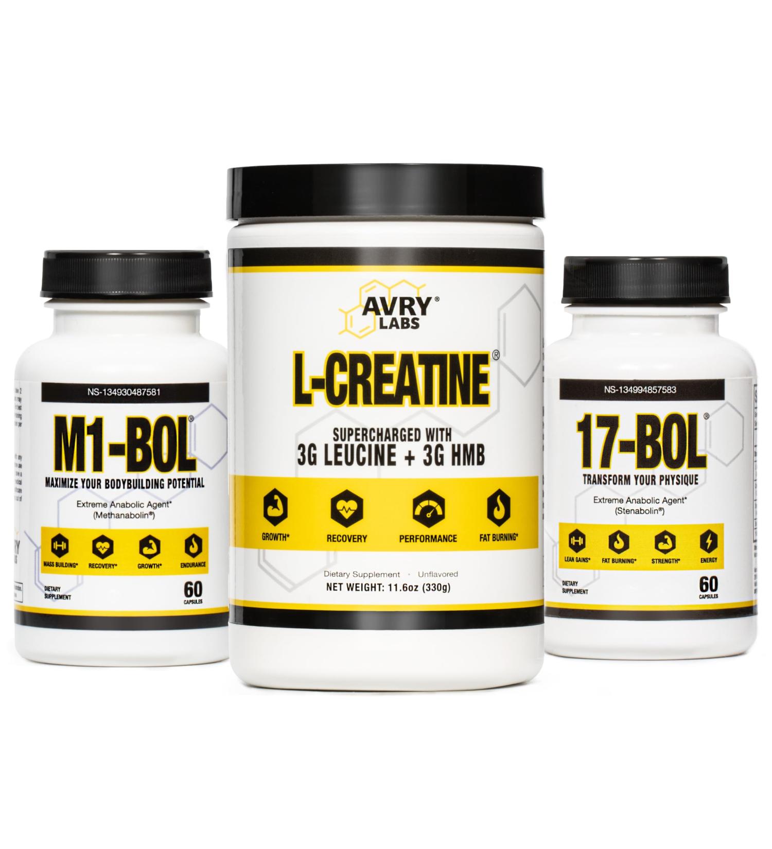 17-BOL Avry Labs Triple Stack M1-BOL and L-CREATINE - Extreme Anabolic Supplements for Muscle Growth Recovery and Endurance - Buy Online on GoSupps.com