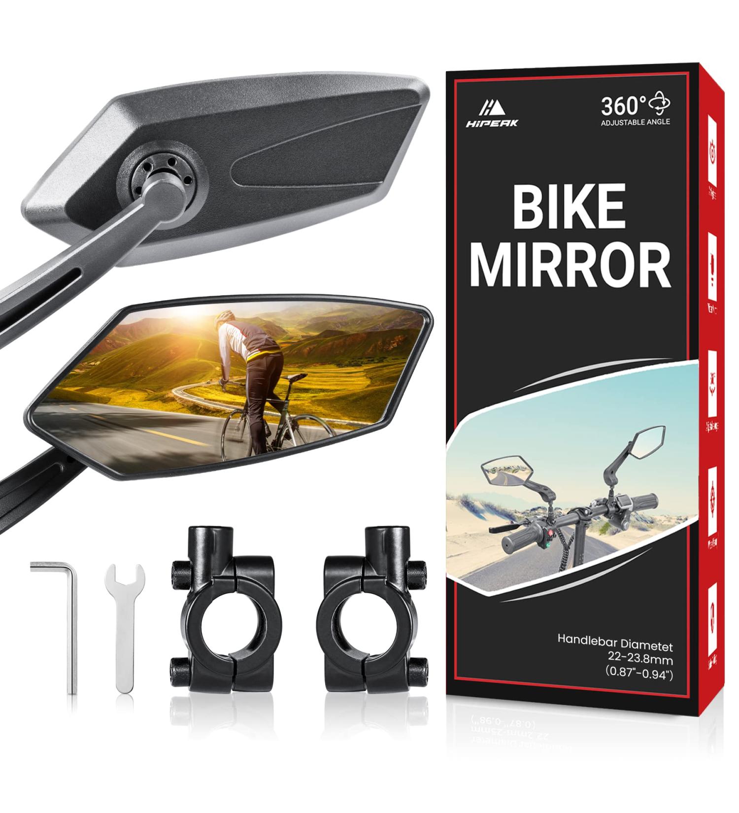 Hipeak Bike Mirror 1 Pair - Wide Angle Adjustable Handlebar Rearview Mirror for Enhanced Bicycle Safety - Buy Online on GoSupps.com