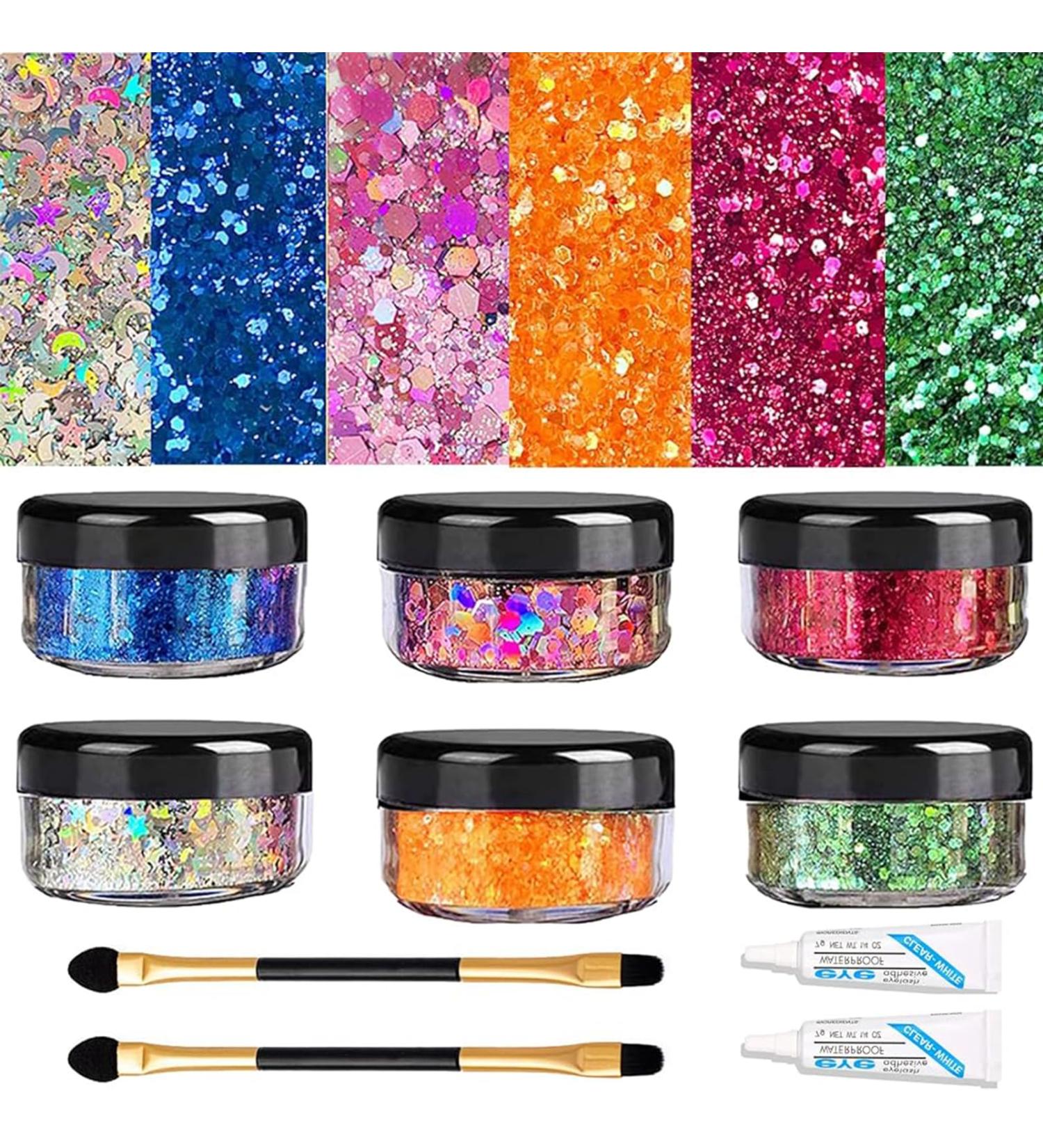 Glitter Face Paint 6 Colors Chunky Glitter Makeup Face Glitter with Glitter Glue for Face Makeup Nail Glitter Holographic Body Glitter Face Glitter for Kids Face Shimmer Bulk