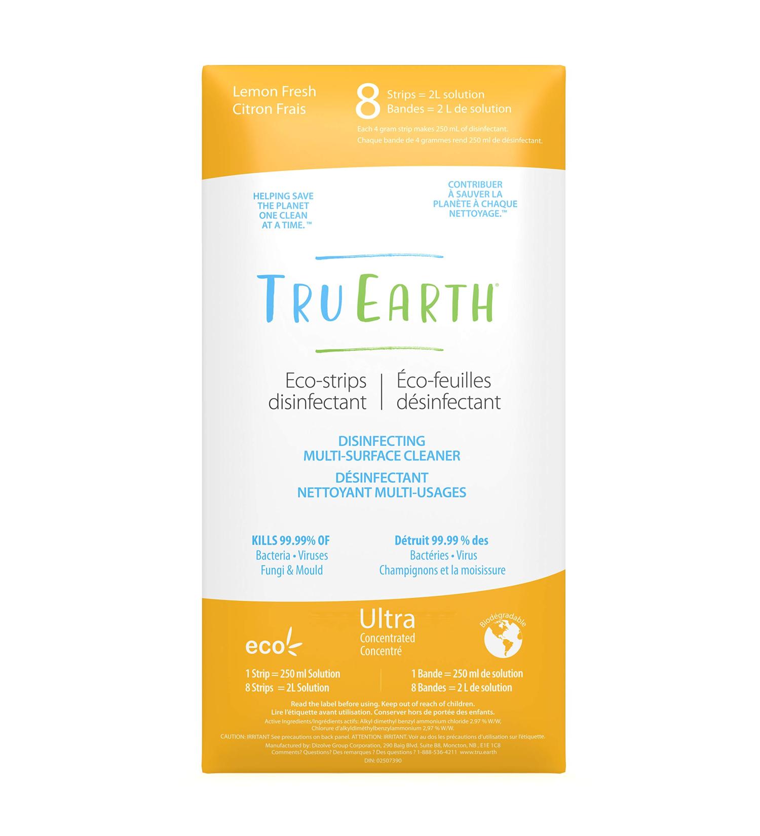 Tru Earth Multi-Surface Cleaner Eco-Strips | Plastic Jug-Free & Easy to Use | 8 Strips Lemon Fresh (Made in Canada) Lemon Fresh 8 count (Pack of 1) - Buy Online on GoSupps.com