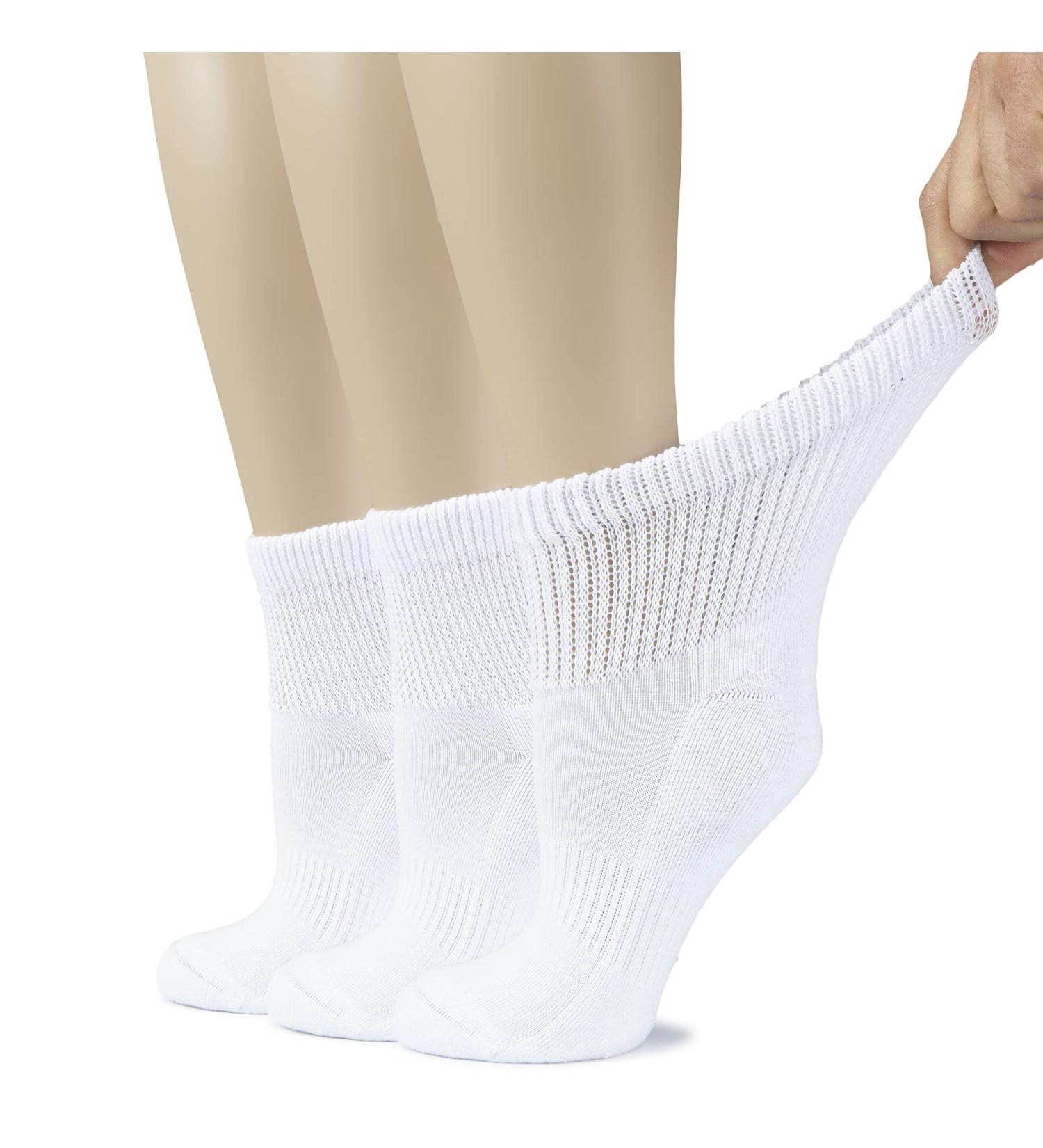 Hugh Ugoli Women's Cotton Diabetic Ankle Socks - Wide, Seamless Toe, Non-Binding Top - 3 Pairs White, Size 6-9 - Buy Online on GoSupps.com