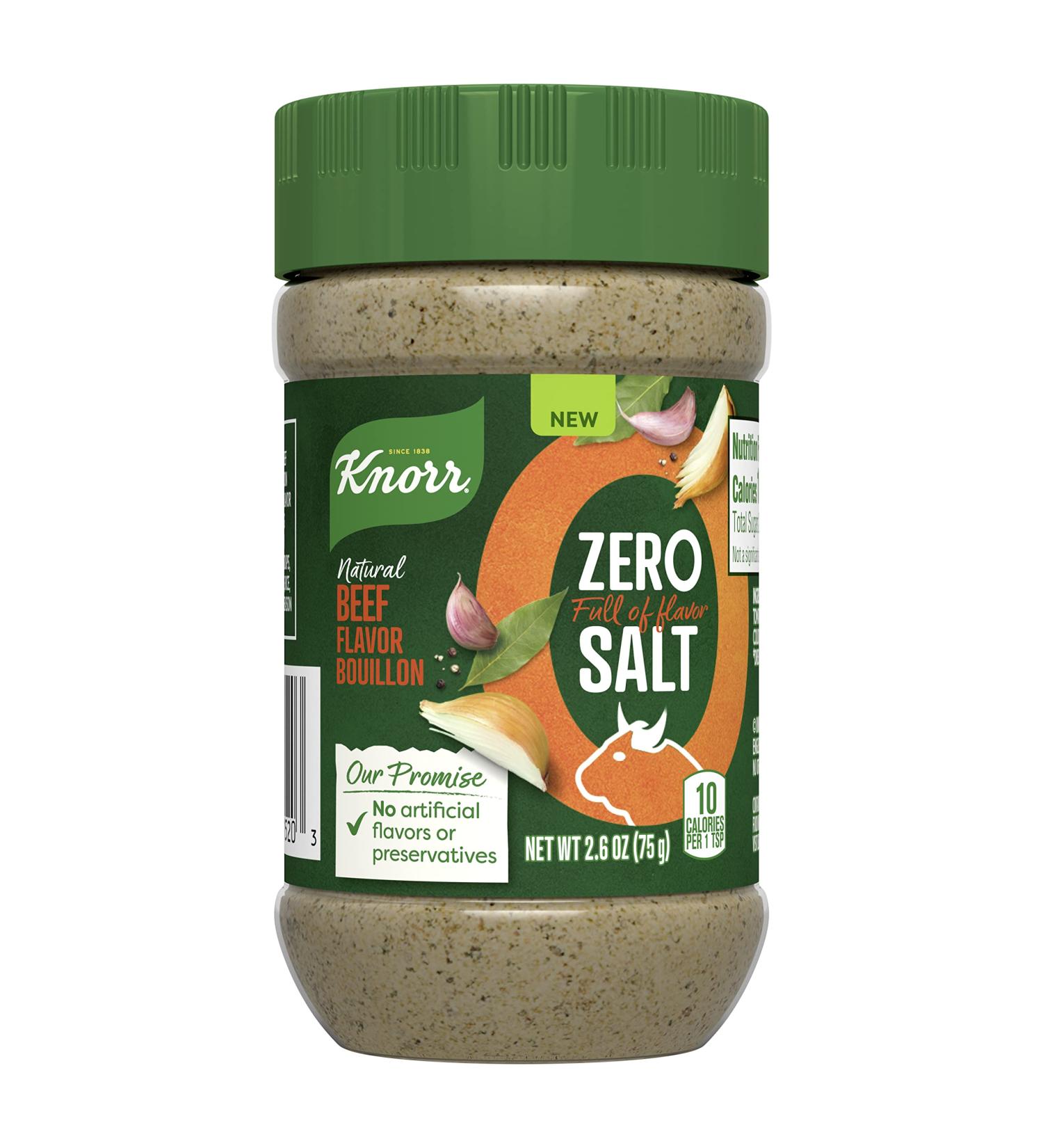 Knorr Zero Salt Beef Bouillon Powder - 2.6oz | Natural Flavor with No Artificial Flavors or Preservatives - Perfect for Sauces, Gravies, and Soups - Buy Online on GoSupps.com