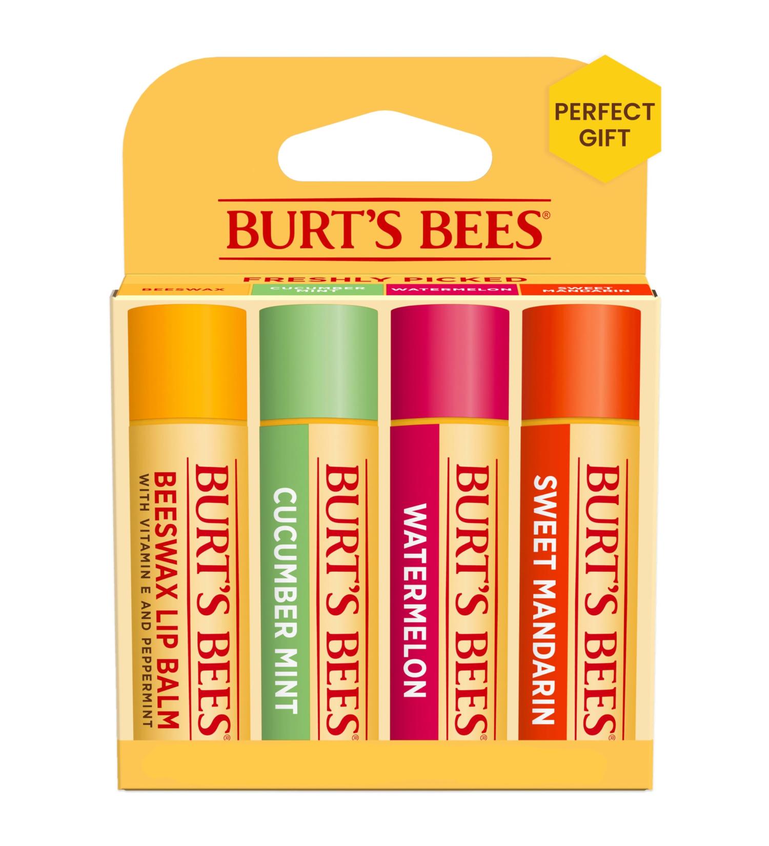 Burts Bees Freshly Picked Moisturizing Lip Balm Blister Pack for Unisex 4 x 0.15 oz Lip Balm Watermelon Sweet Mandarin Beeswax Cucumber Mint Multi-Color Freshly 1 count (Pack of 4) - Buy Online on GoSupps.com