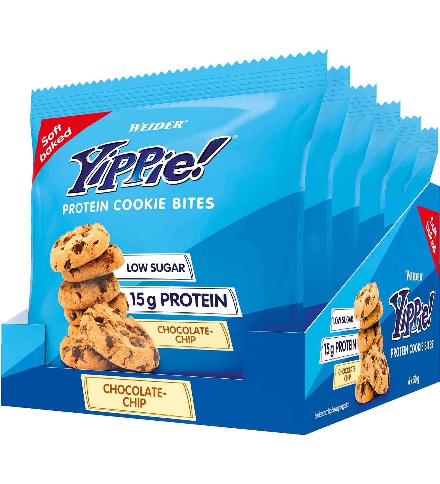 Weider Yippie Cookie Bites - Chocolate Chip Protein Cookies | 15g Protein Fitness Snack | 6 Pack - Buy Internationally - Buy Online on GoSupps.com