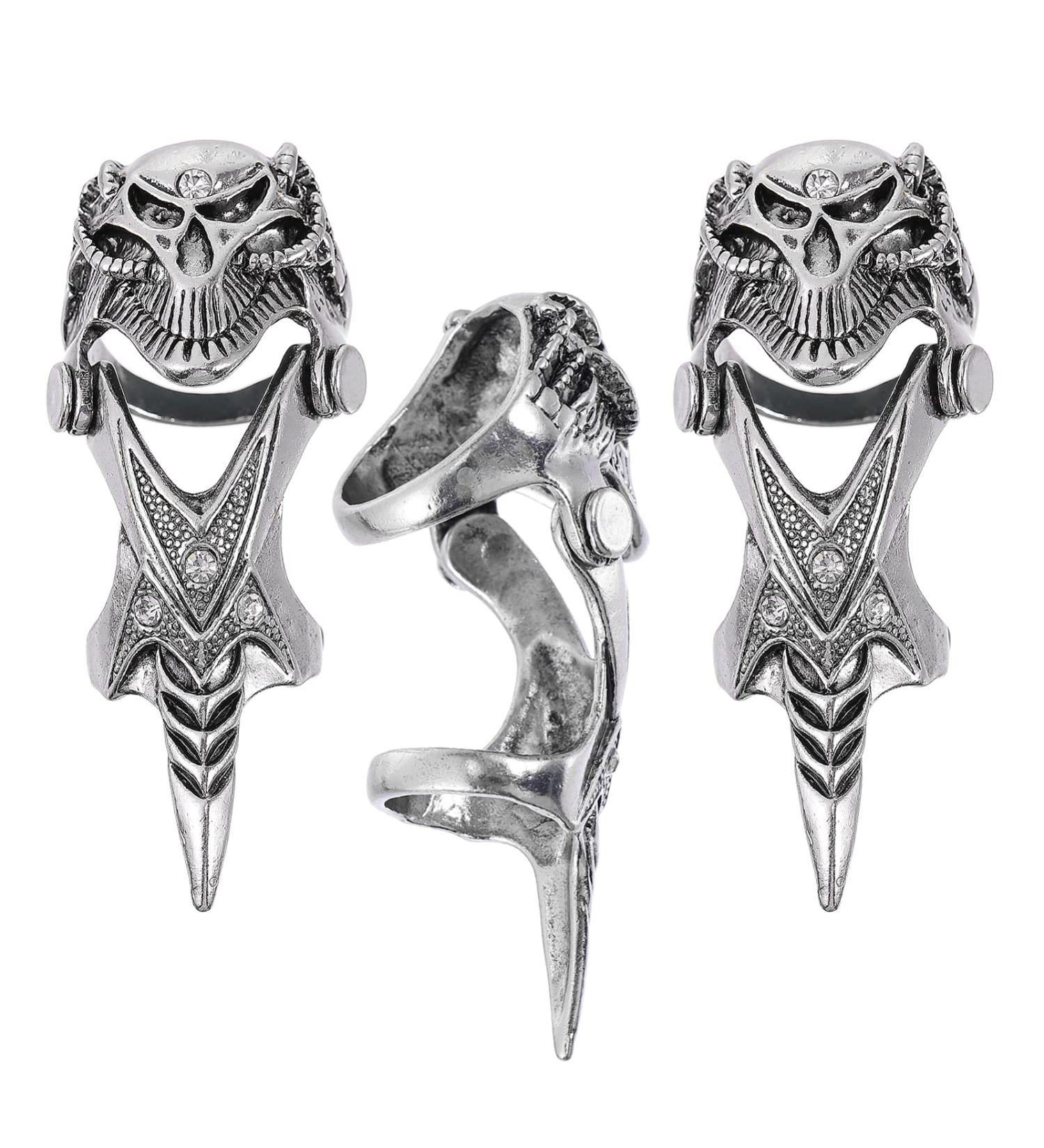 Lurrose 3pcs Punk Skeleton Hand Rings - Halloween Full Finger Nail Props for Cosplay & Party - Buy Online on GoSupps.com
