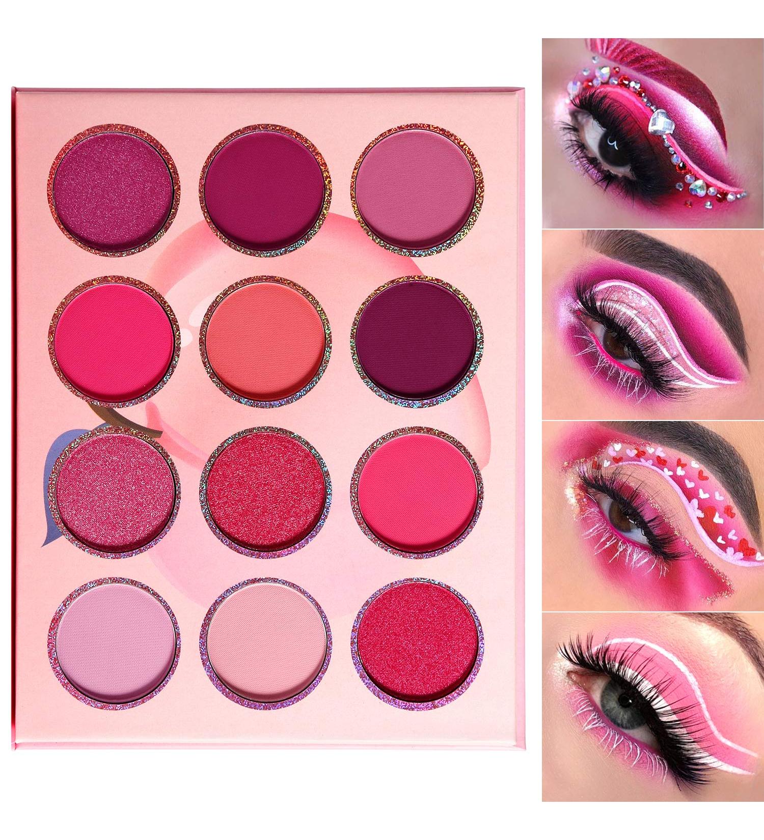 DE'LANCI Pink Purple Eyeshadow Palette Makeup 12 Colors Pigmented Matte Shimmer Cute Eye Shadow Tone Small Bright Peach Red Violet Eyeshadow Pallet Long Lasting Shades For Girl Women Summer Travel - Buy Online on GoSupps.com