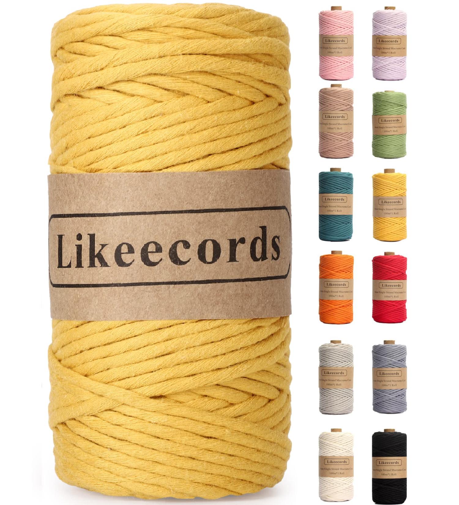 4mm Single Strand Yellow Macrame Cord - 80m Colored Cotton Rope for Wall Hangings, Plant Hangers & Crafts - Buy Online on GoSupps.com