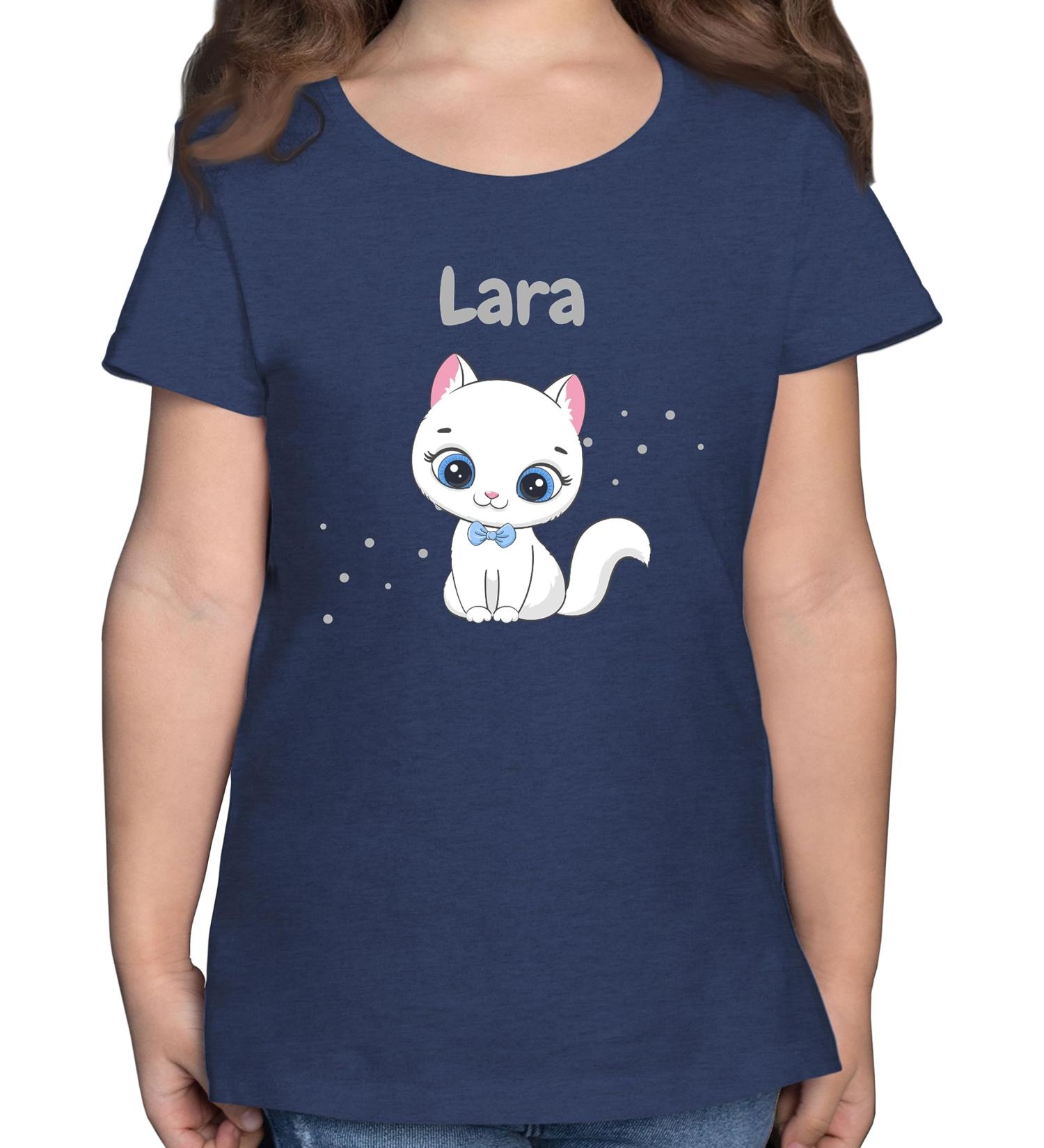 Personalized T-Shirt for Girls - Cute Cat Design by Shirtracer - Gift with Name - Dark Blue Mottled 128 - Buy Online on GoSupps.com