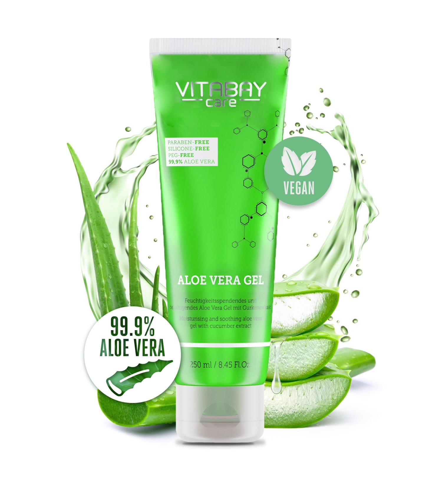 Vitabay Aloe Vera Gel 100% (99.9%) 250ml - Natural After Sun Lotion & Moisturizer for Sunburn Relief | Aloe Vera Men s Cosmetics - Buy Online on GoSupps.com