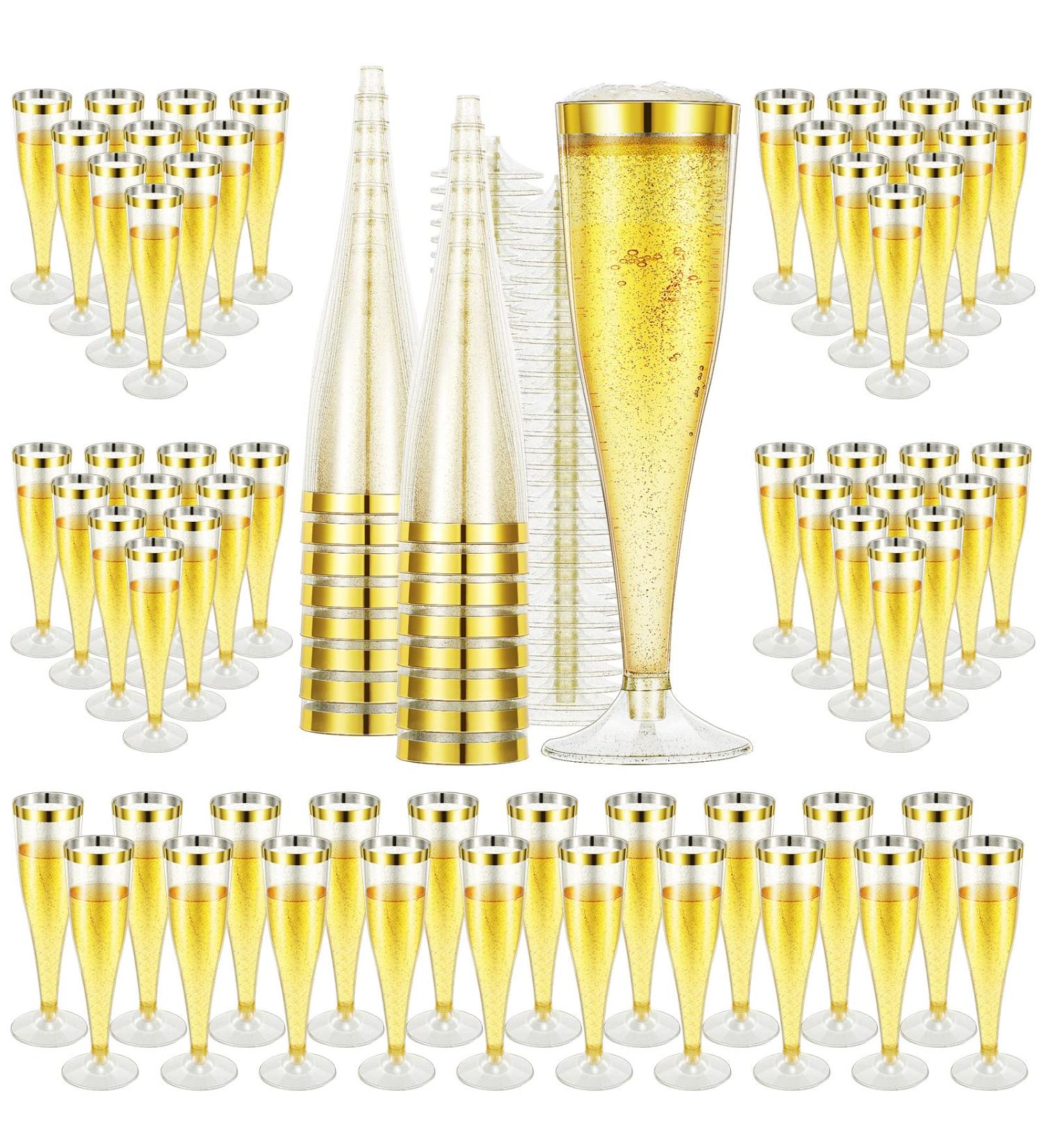 60 Pcs 5oz Gold Glitter Plastic Champagne Flutes - Disposable Wedding Party Toasting Glasses - Buy Online on GoSupps.com