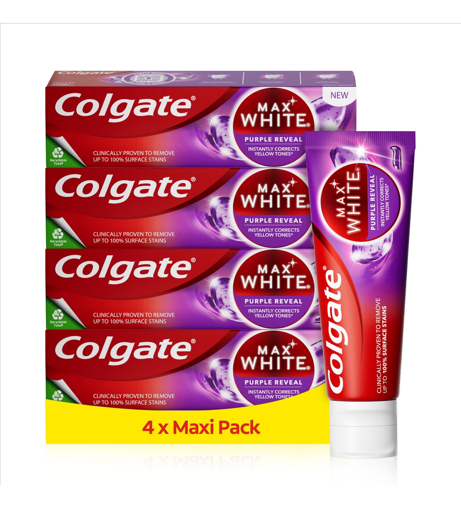 Buy Colgate Max White Purple Reveal Whitening Toothpaste - Clinically Proven to Remove 100% Discoloration | International Shipping Available - Buy Online on GoSupps.com