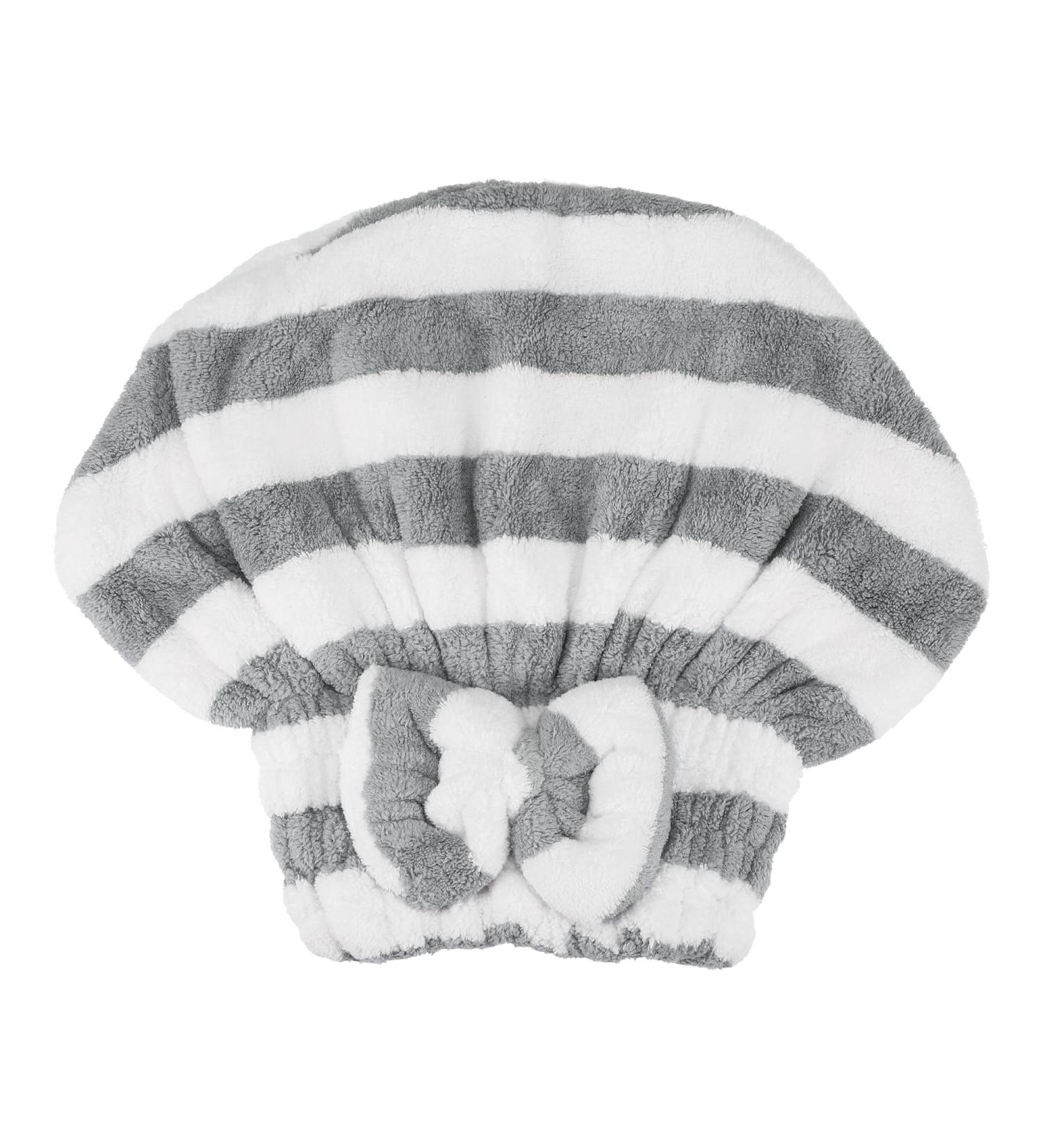 VOCOSTE Coral Fleece Hair Drying Towel Cap | Lightweight Absorbent Hair Drying Solution | Perfect for After Bath Use | Gray & White - Buy Online on GoSupps.com