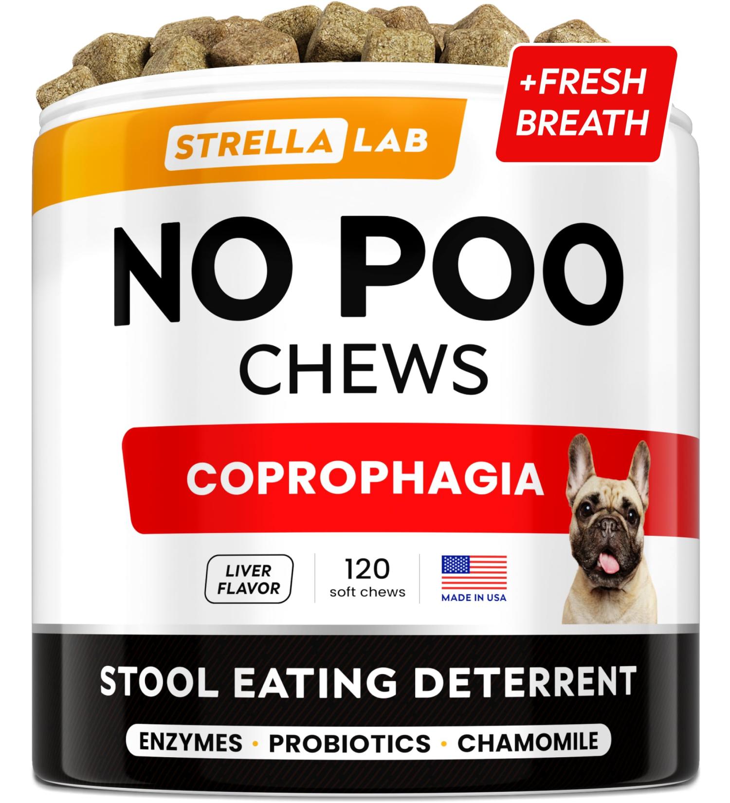 STRELLALAB No Poo Chews for Dogs | Stop Stool Eating | Digestive Enzymes & Gut Health | Chicken Liver Flavor - 120 Chews - Buy Online on GoSupps.com