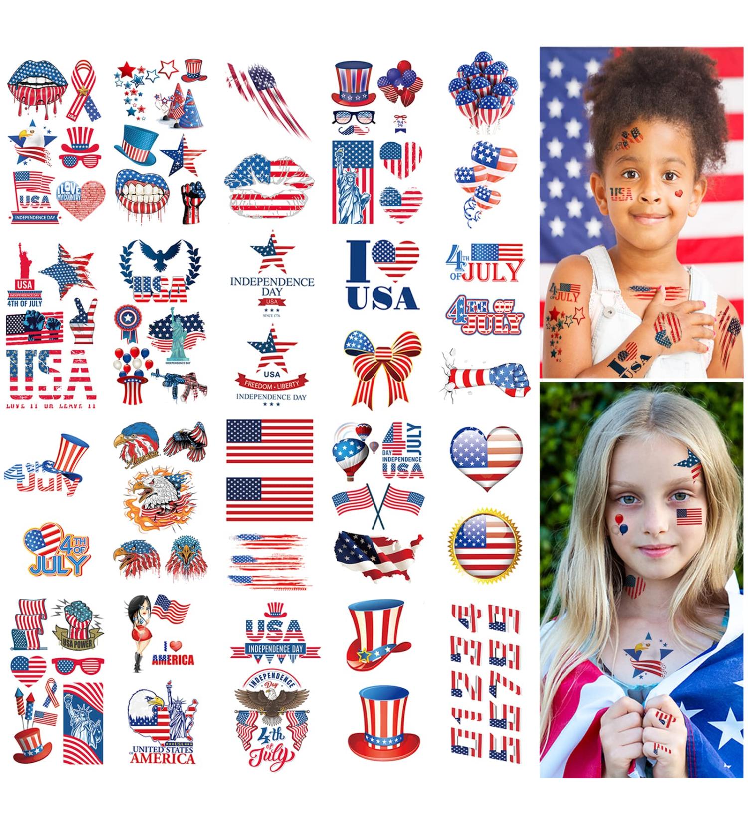 20 Sheets 4th of July Temporary Tattoos - American Flag Patriotic Stickers for Independence Day - USA Face Decortions - Buy Online on GoSupps.com