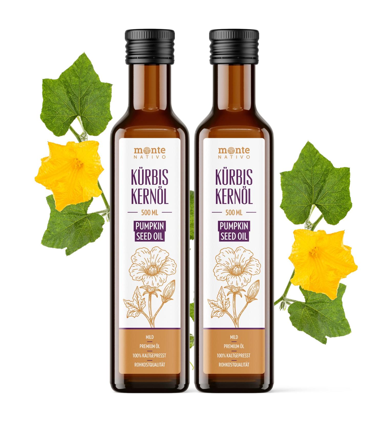  Monte Nativo Monte Native Pumpkin Seed Oil (2 x 500 ml) - Cold-pressed virgin and unrefined pumpkin oil - Omega fatty acids for skin health and care - Ideal for - Buy Online on GoSupps.com