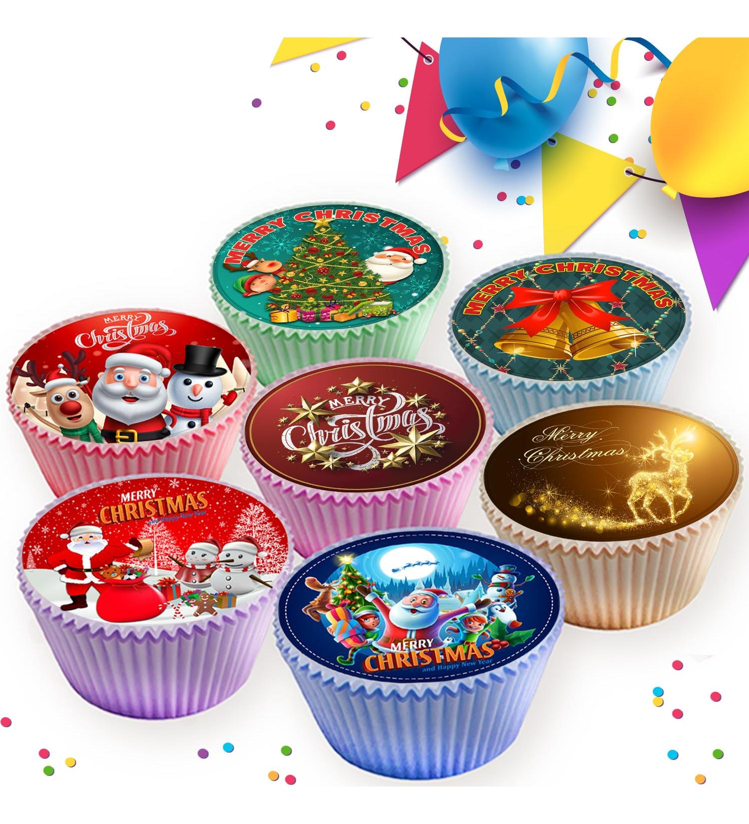EDIBLE ICING SHEET - 24 X CHRISTMAS CUPCAKE TOPPERS CAKE 4.5 cms DIAMETER CR037
