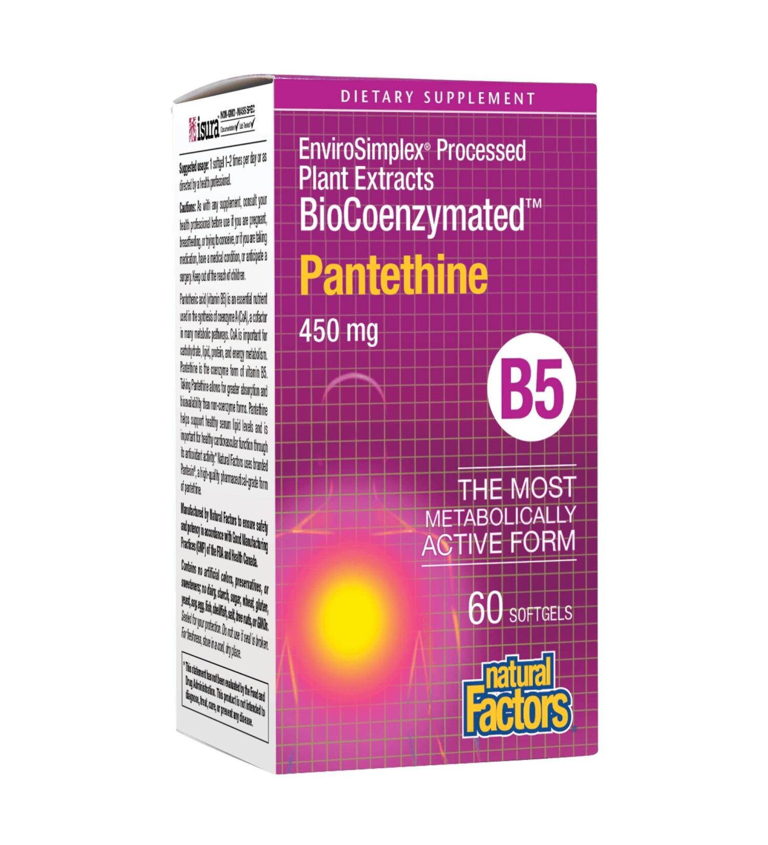 Natural Factors Pantethine B5 450 mg - 60 Softgels for Energy & Stress Support - Buy Online on GoSupps.com