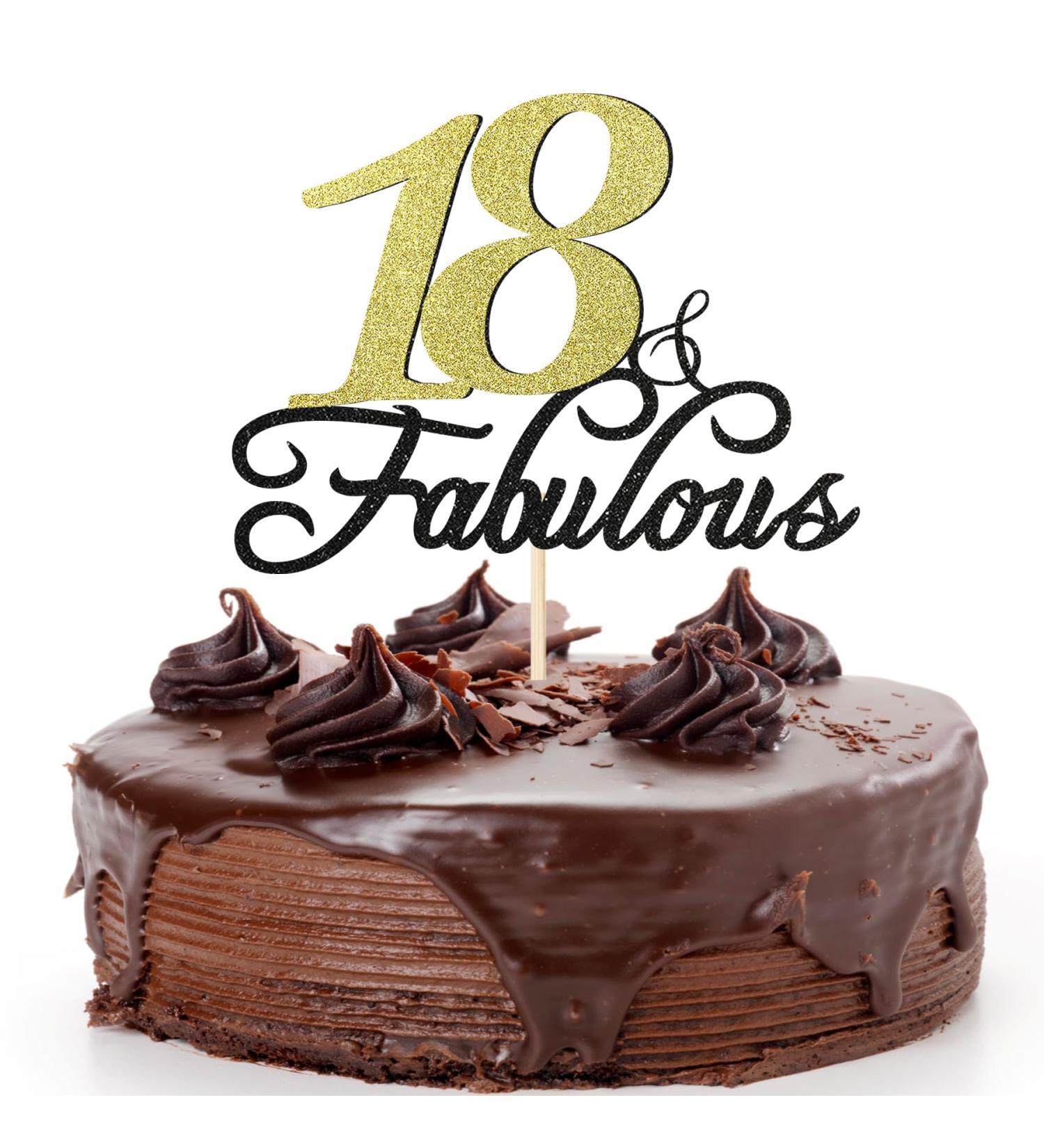 18 & Fabulous Birthday Cake Topper Siipoo Black Gold Glitter Cake Topper for 18th Happy Birthday Anniversary Party Decoration Supplies - Buy Online on GoSupps.com