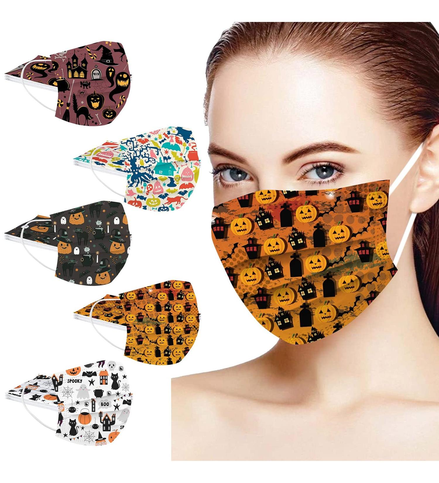 50PC Halloween Disposable Face_Masks for Adults Kids 3-Ply Colorful Breathable Face_Mask with Nose Wire Protective Facemask (50PC disposable for Adults G) - Buy Online on GoSupps.com