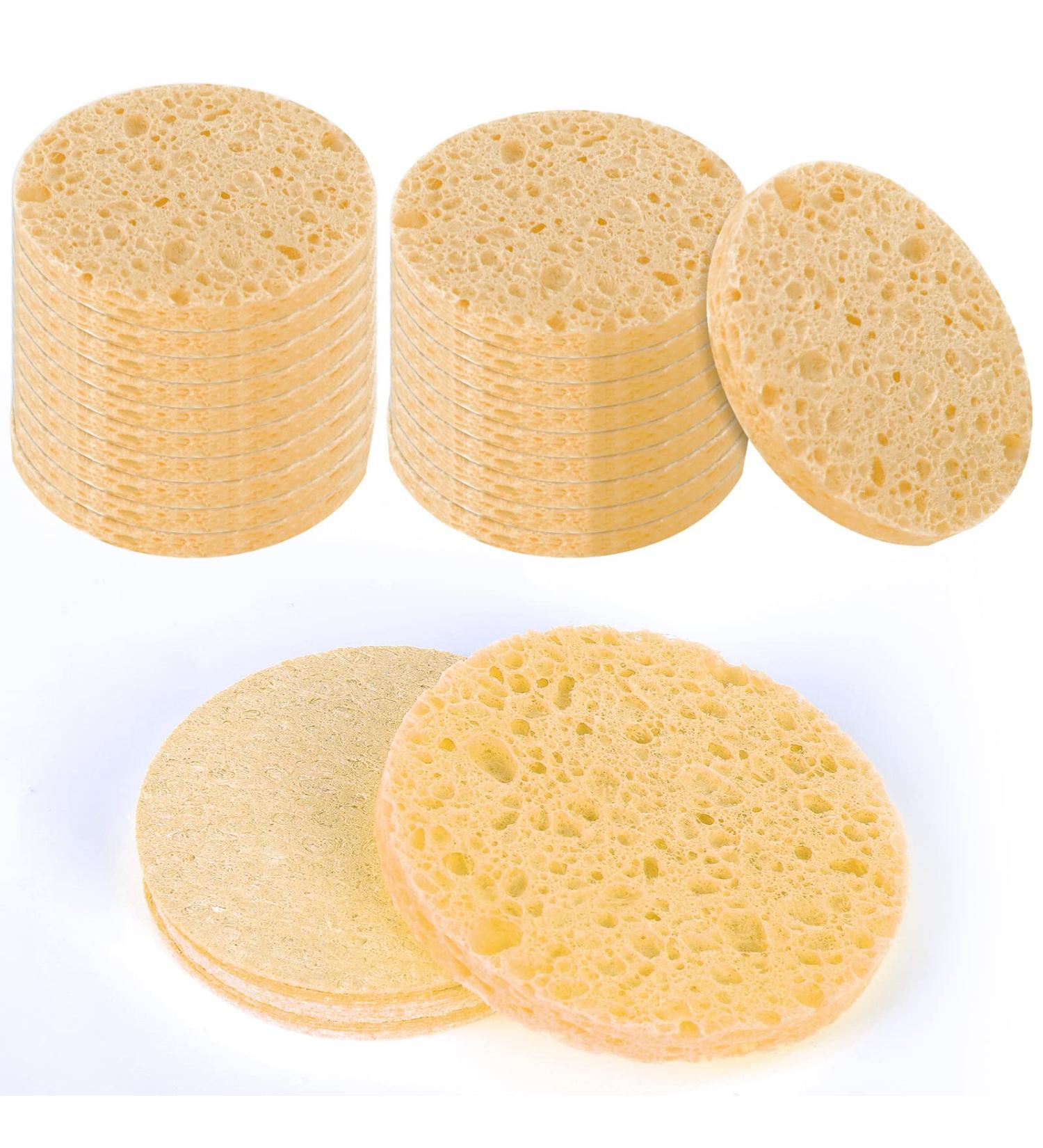 20 Natural Cellulose Facial Sponges for Cleansing and Exfoliating - Round Yellow Sponge Set - Buy Online on GoSupps.com
