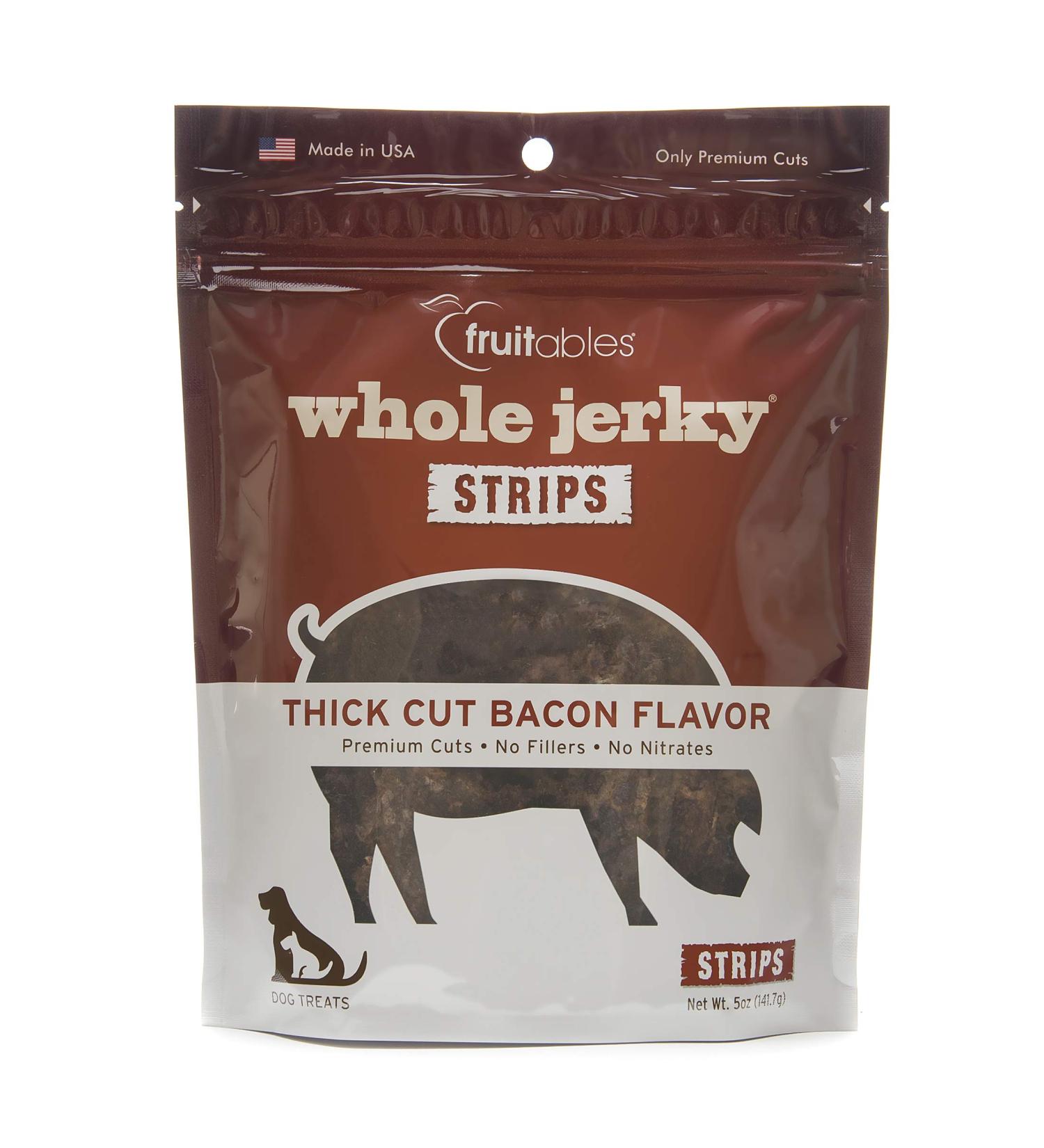 Fruitables Whole Jerky Dog Treats | Gluten-Free Bacon Strips | Premium Meat, No Fillers | 5 oz - Buy Online on GoSupps.com