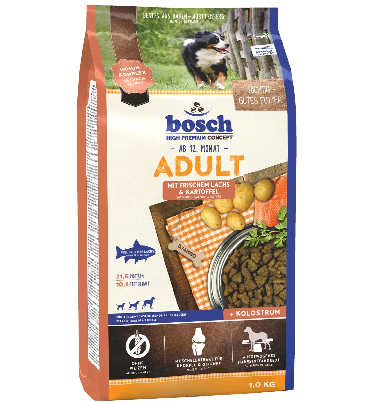 Buy Bosch HPC Adult Dog Food with Fresh Salmon & Potato - 1kg | Premium Dry Food for All Breeds | International Shipping Available - Buy Online on GoSupps.com