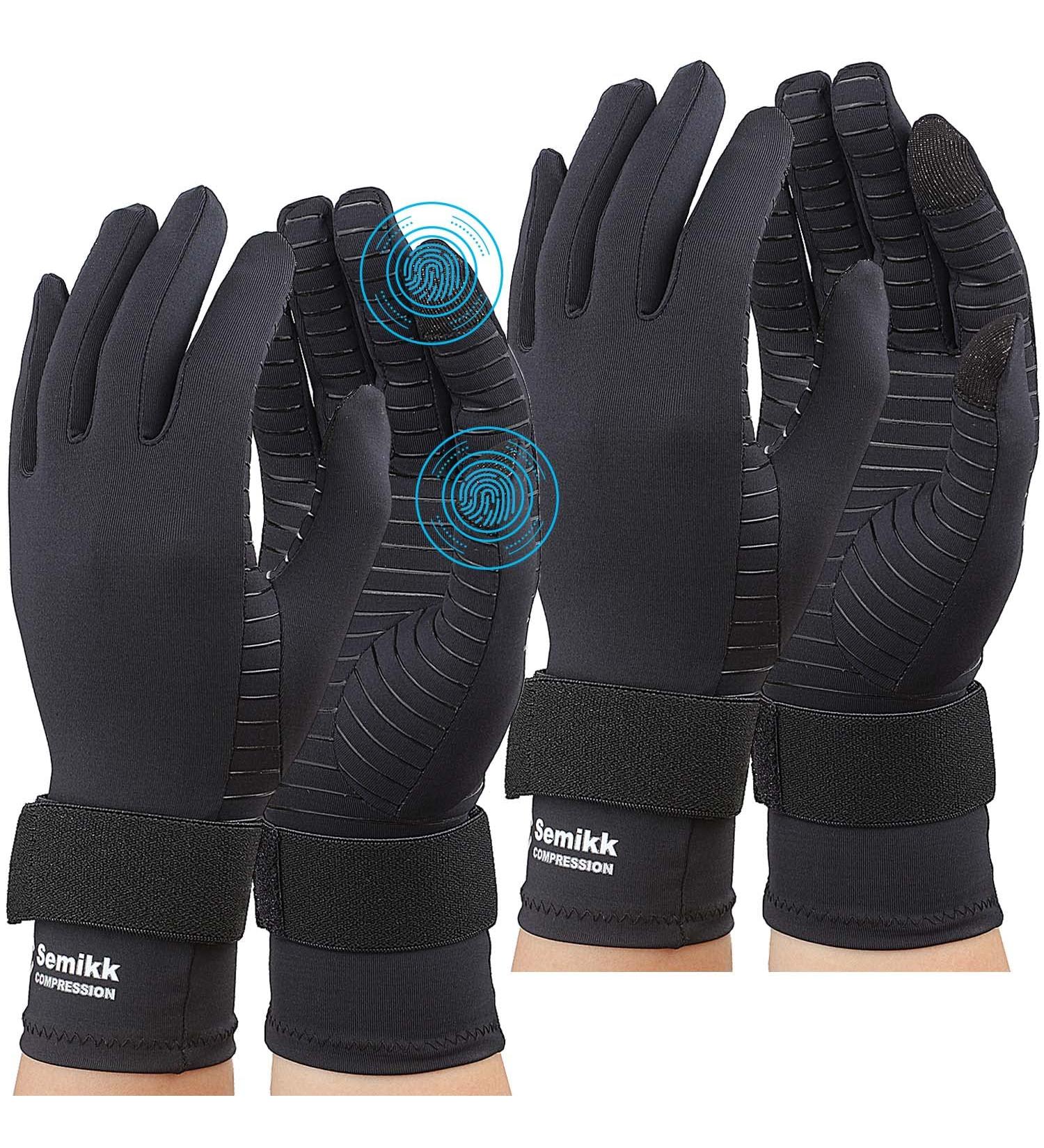 Copper Infused Compression Arthritis Gloves for Women Men - 2 Pairs Full Finger Support with Strap, Small-Medium Black - Buy Online on GoSupps.com