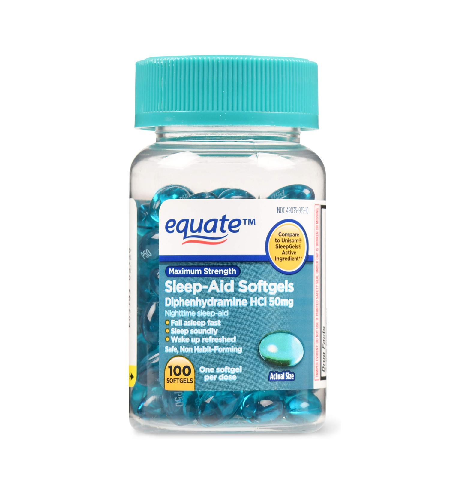 Equate Maximum Strength Sleep-Aid Softgels 50mg - 100 Count | Fast International Shipping - Buy Online on GoSupps.com