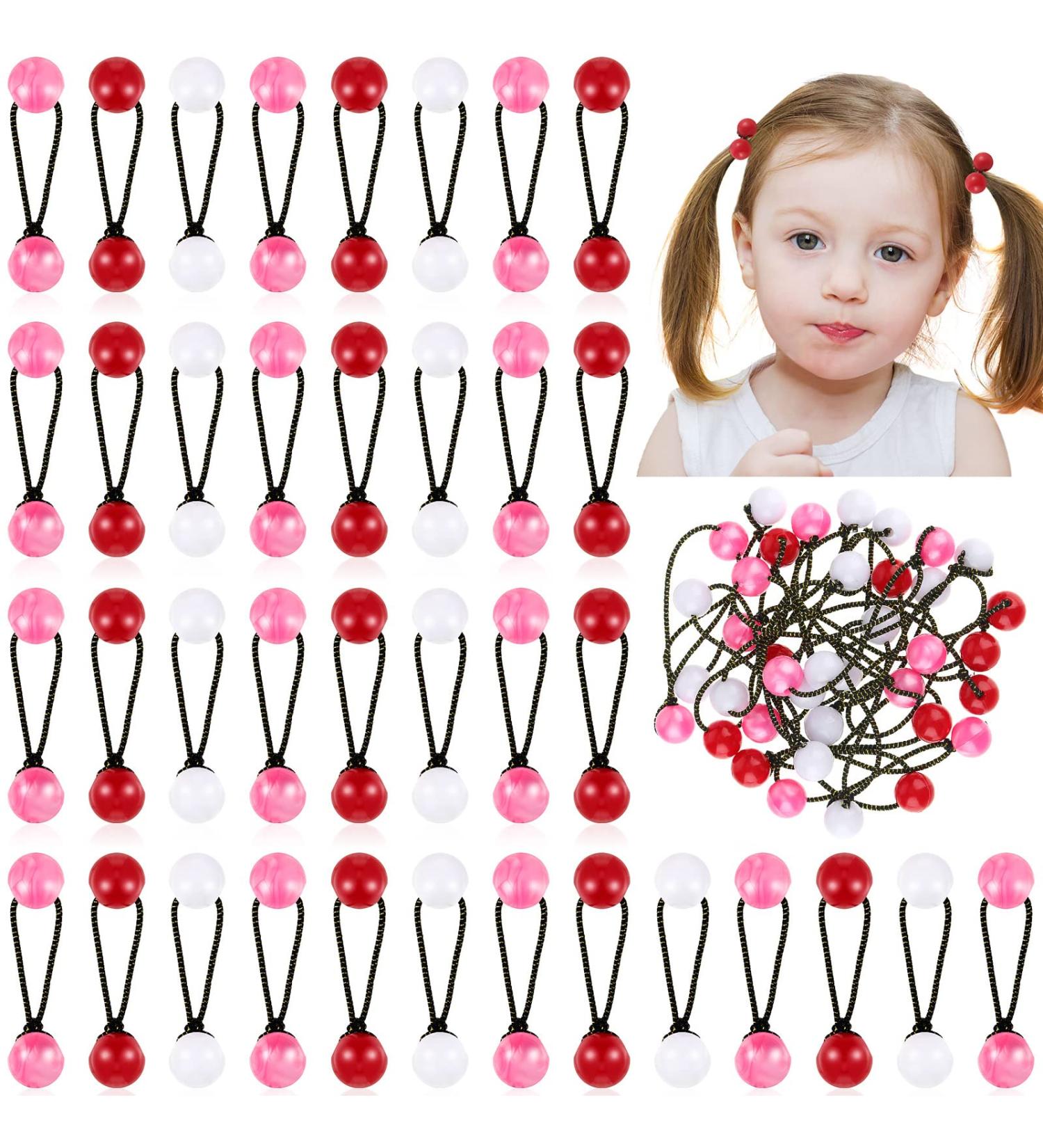 36 Pcs Colorful Twinbead Bubble Hair Ties for Girls - 80s 90s Hair Accessories (Pink Red White, 12mm) - Kids Toddler Children - Buy Online on GoSupps.com