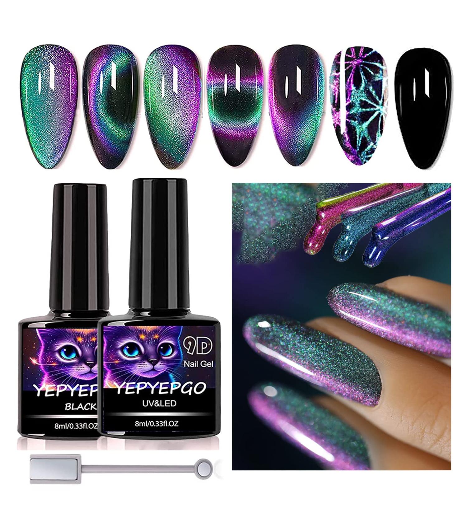 YEPYEPGO Cat Eye Gel Nail Polish - 9D Upgrade with Black Color, High Pigment Magnetic Galaxy Chameleon Effect - Professional Salon Use - Buy Online on GoSupps.com