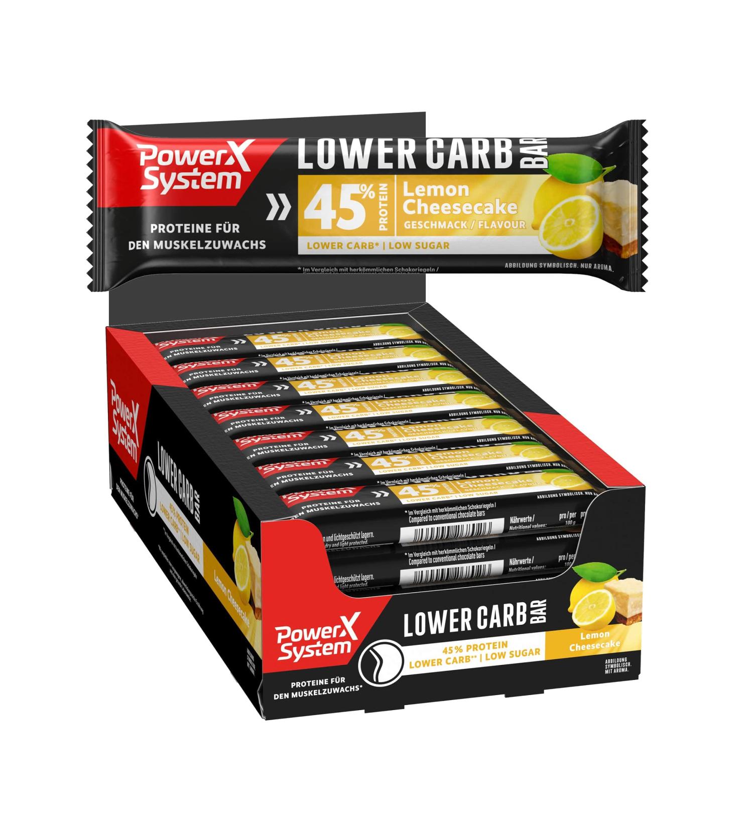 Power System Lower Carb Bar Lemon Cheesecake - 45% Protein Low Sugar High Protein Snack | 28x40g - Best Low Carb eCommerce Treat - Buy Online on GoSupps.com