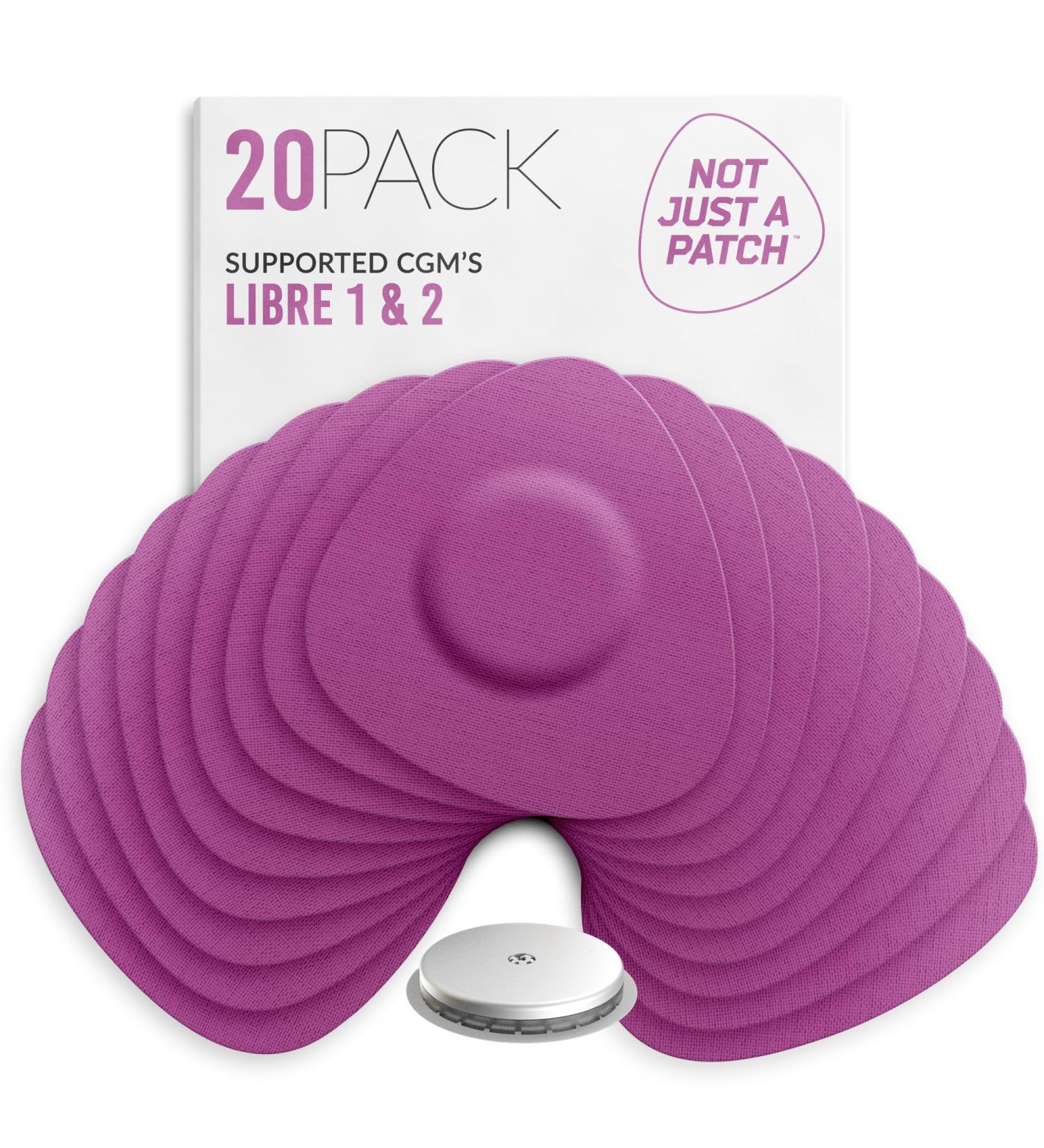 Not Just A Patch CGM Sensor Patches for Freestyle Libre and Medtronic Sensors (20 Pack) - Water Resistant & Durable for 10-14 Days - Pre-Cut Freestyle Libre 2 Sensor Covers in Purple - Buy Online on GoSupps.com