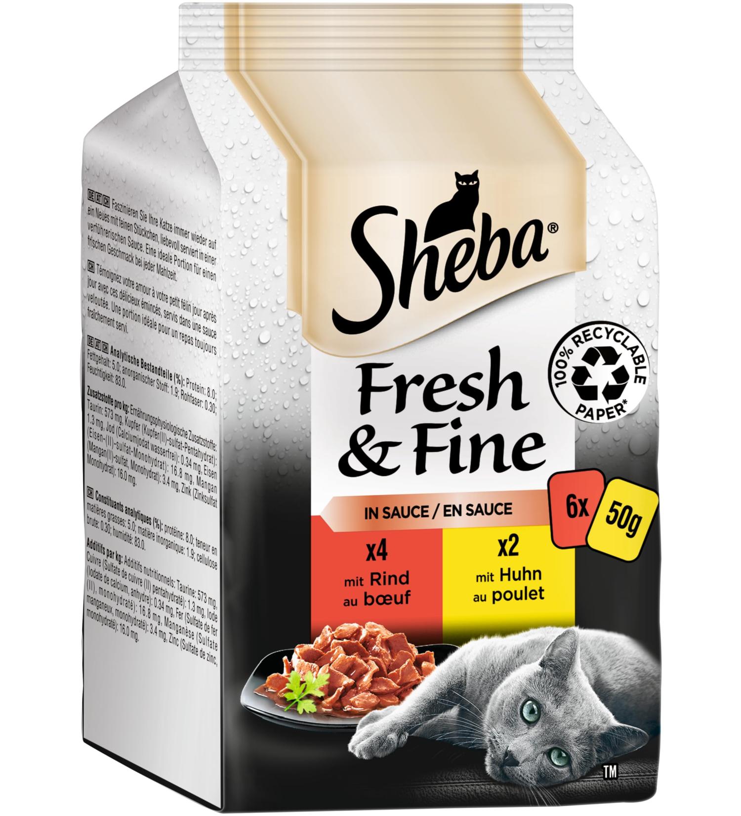 Sheba Fresh & Fine Wet Cat Food - Beef & Chicken in Sauce - High-Quality 36 x 50g Portions - Perfect for Daily Variety - International Shipping - Buy Online on GoSupps.com