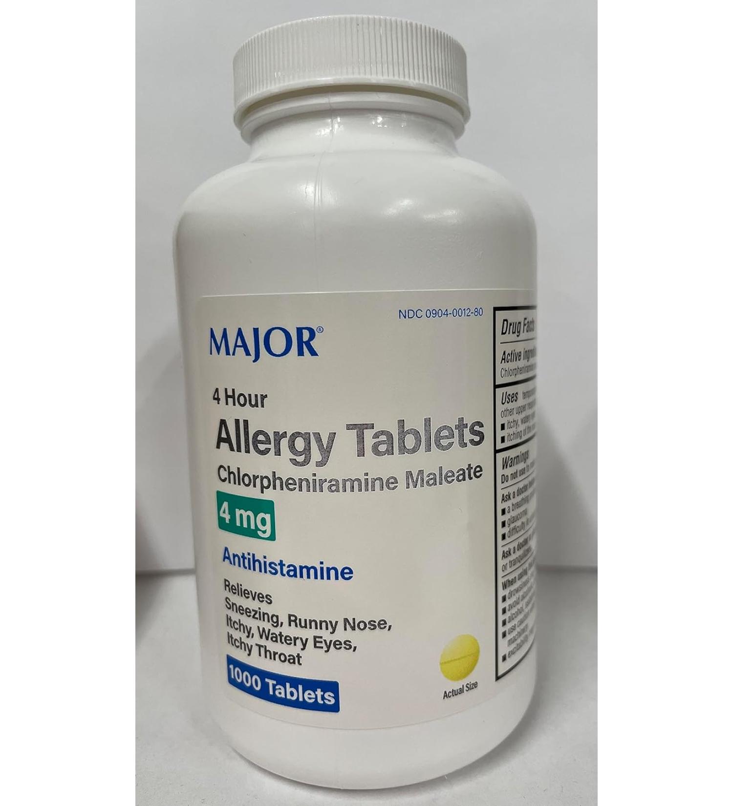 Chlorpheniramine 4mg Tablets - 1000 Count - Major Pharmaceuticals - Buy Online on GoSupps.com