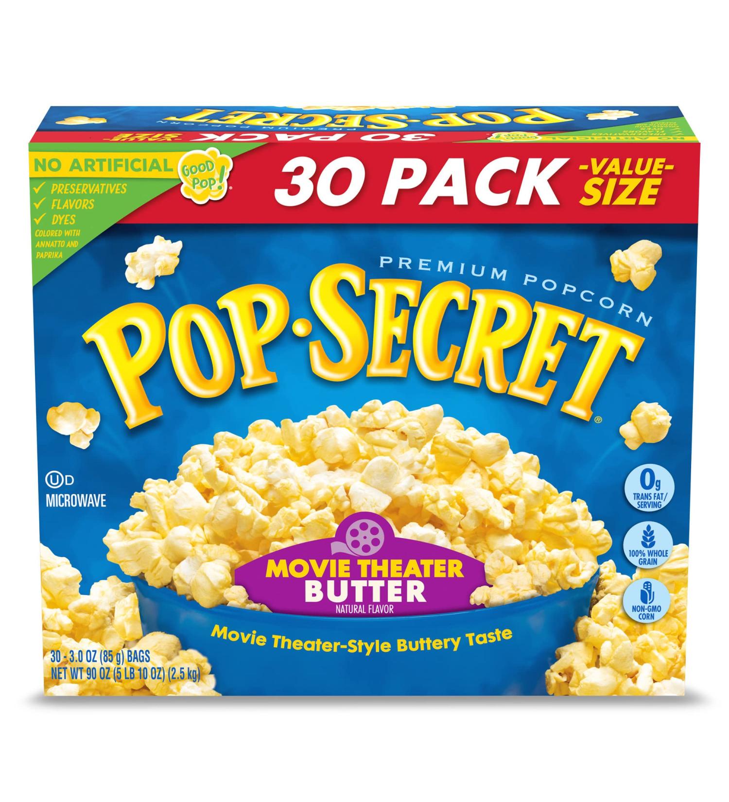 Pop Secret Movie Theater Butter Popcorn, 3 oz Microwave Bags - 30 Count - Buy Online on GoSupps.com