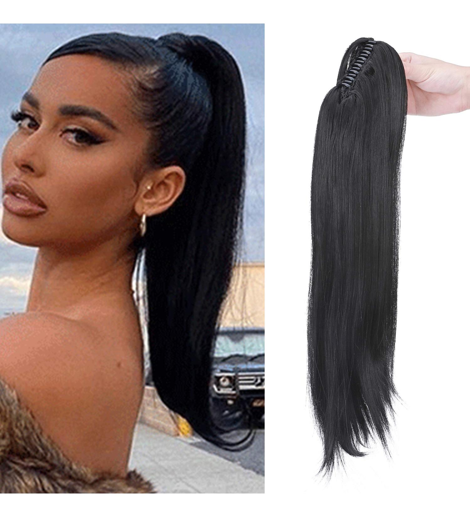 Buy High-Quality 55.8cm Dark Black Ponytail Extension - Realistic Wavy Braid Hair Piece with Bracket for Effortless Styling - Buy Online on GoSupps.com