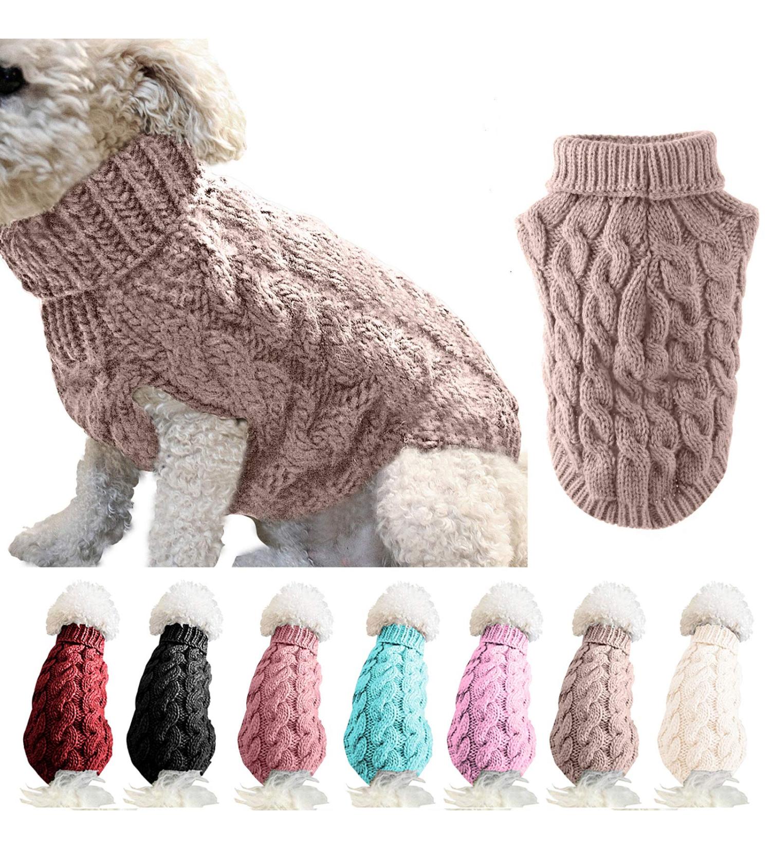 Famkit Pet Dog Turtleneck Sweater - Warm Pullover Knitwear for Small Dogs (Fit for 8.8-11lb) - Stylish Khaki Dog Clothing - Buy Online on GoSupps.com