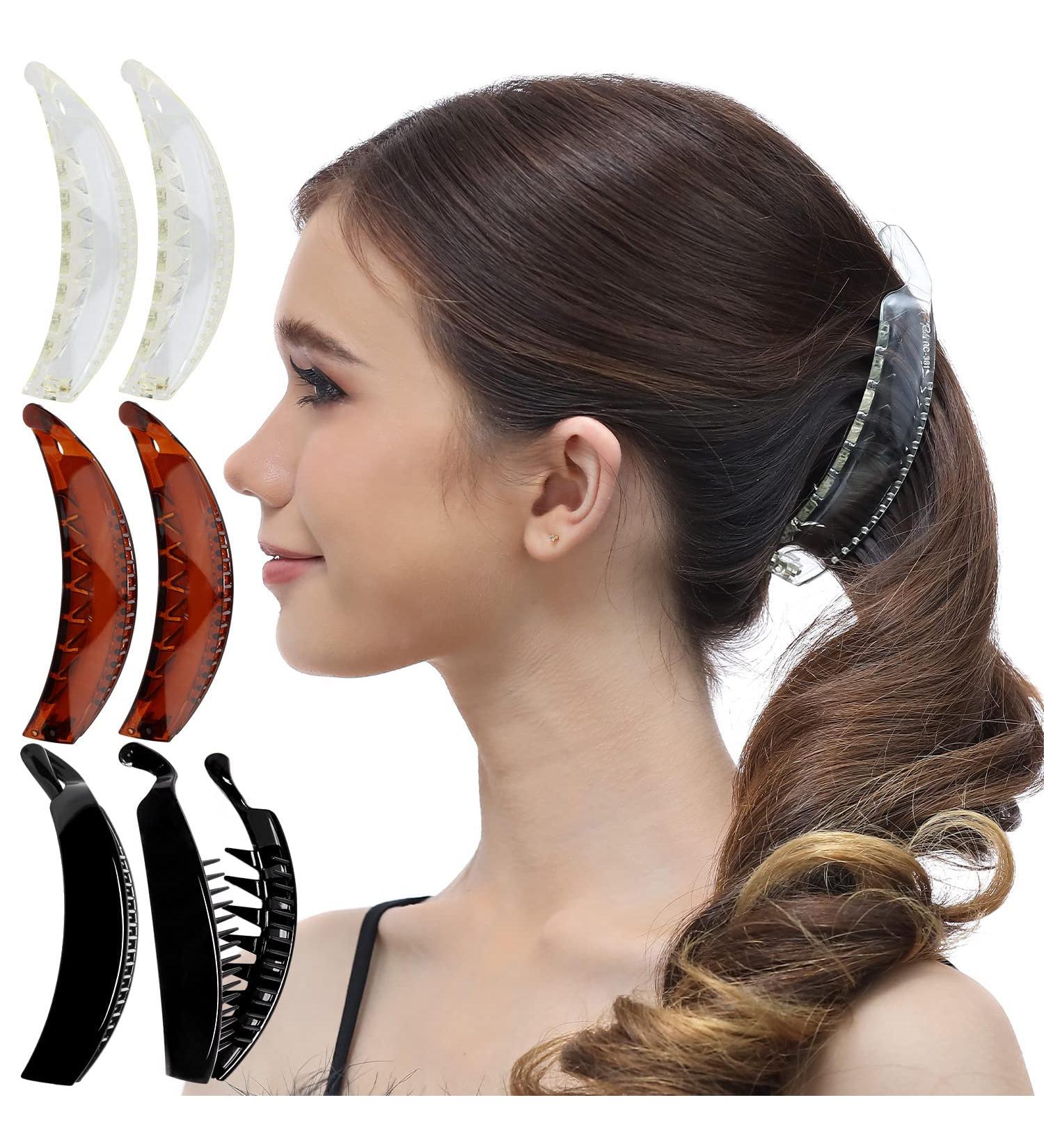 RC Roche 6-Pack Premium Hair Clips for Thick Hair - Large Transparent Brown & Black French Banana Clips - Perfect for Ponytails - Buy Online on GoSupps.com