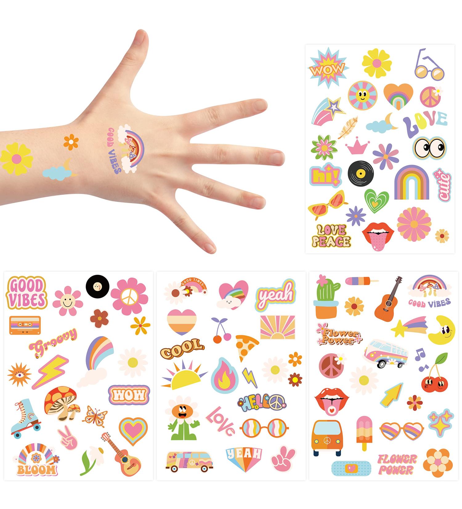 VERSRH 70s Temporary Tattoos - 8pcs Groovy Designs for Kids Party Favor | Waterproof Body Stickers for Retro Hippie Theme Birthday Party - Buy Online on GoSupps.com