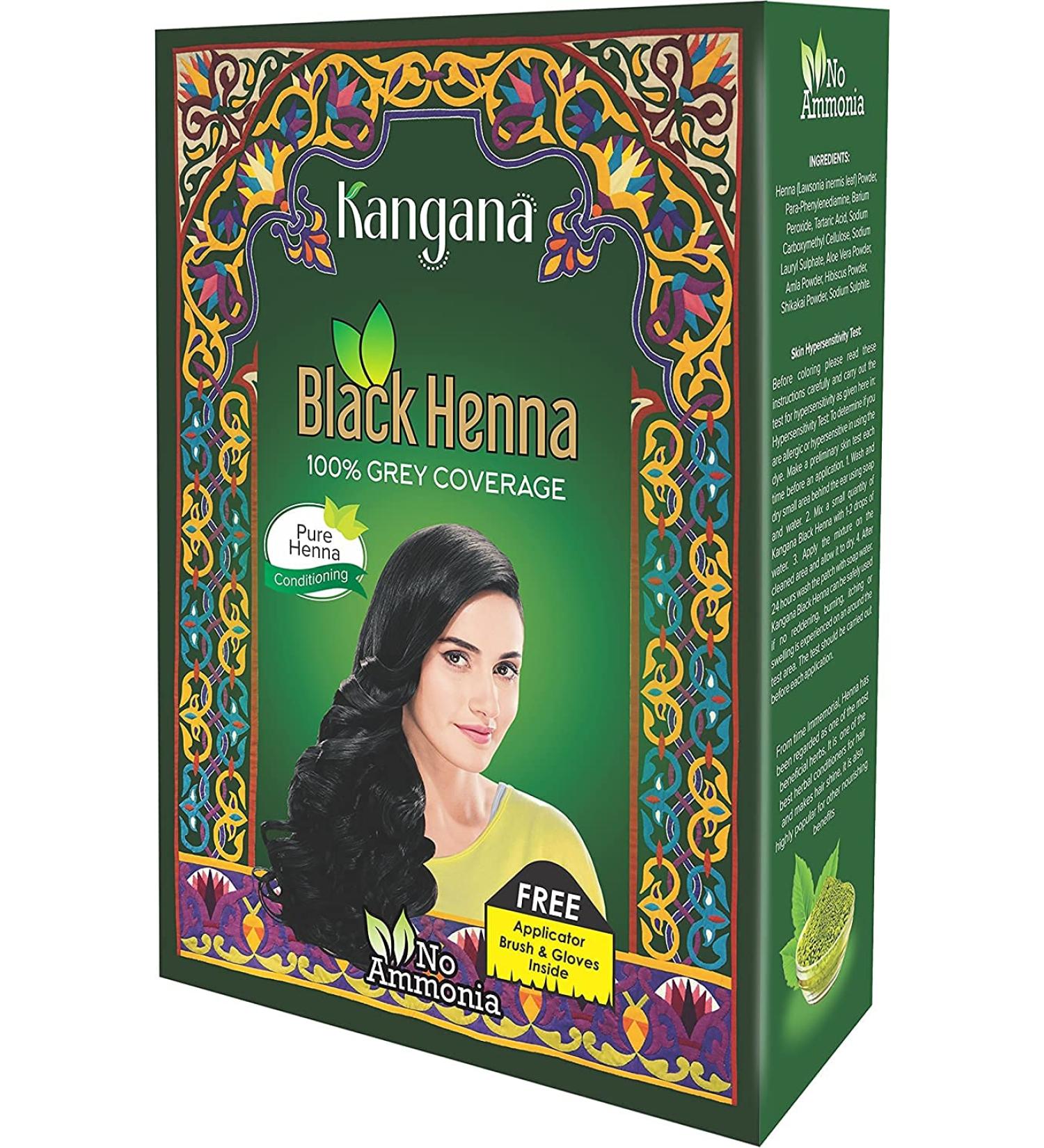 Kangana Black Henna Hair Dye Powder for 100% Grey Coverage - 6 Pouches, 60g | Natural Black Henna Hair Color - Buy Online on GoSupps.com
