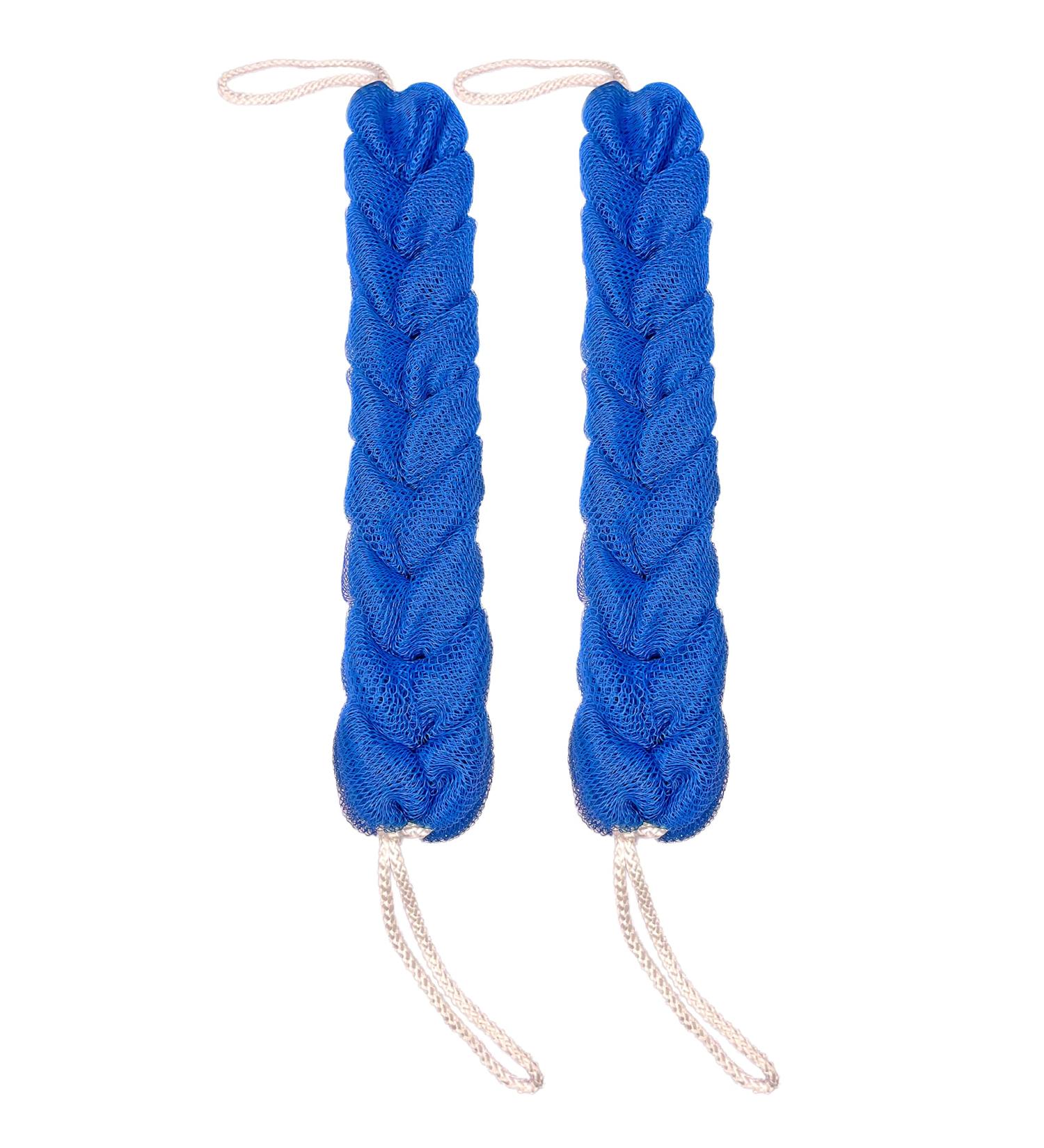 Stretch Back Sponge with Rope Handles - 2-Pack Blue Mesh Exfoliating Body Scrub for Men and Women - Buy Online on GoSupps.com