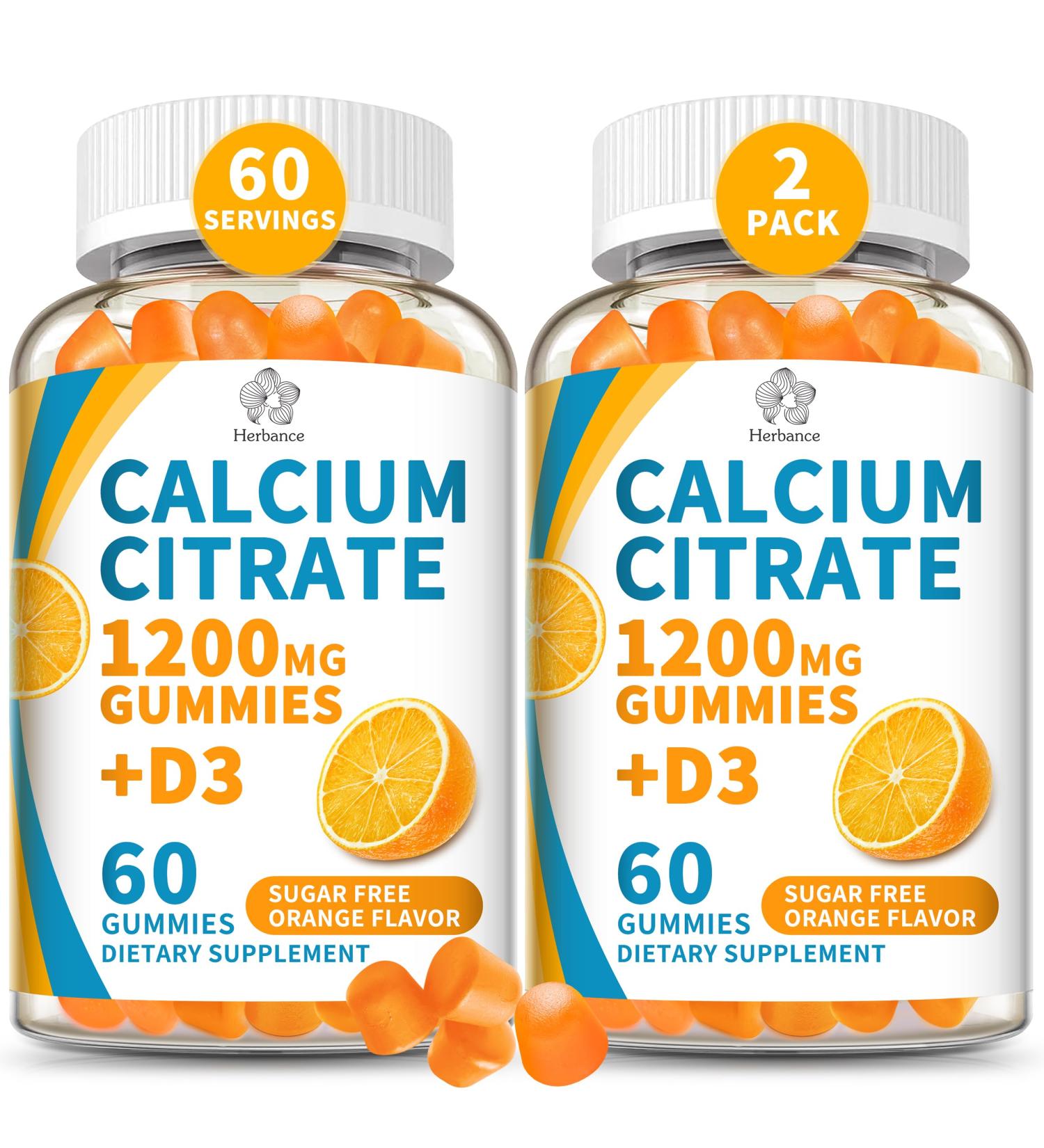 (2 Pack) Calcium Citrate 1200 mg Gummies with Vitamin D3 High Absorption Calcium Supplements for Women & Men Sugar Free Non-GMO Gluten Free Supports Muscle & Immune - Orange Flavor 60 Count (Pack of 2) - Buy Online on GoSupps.com